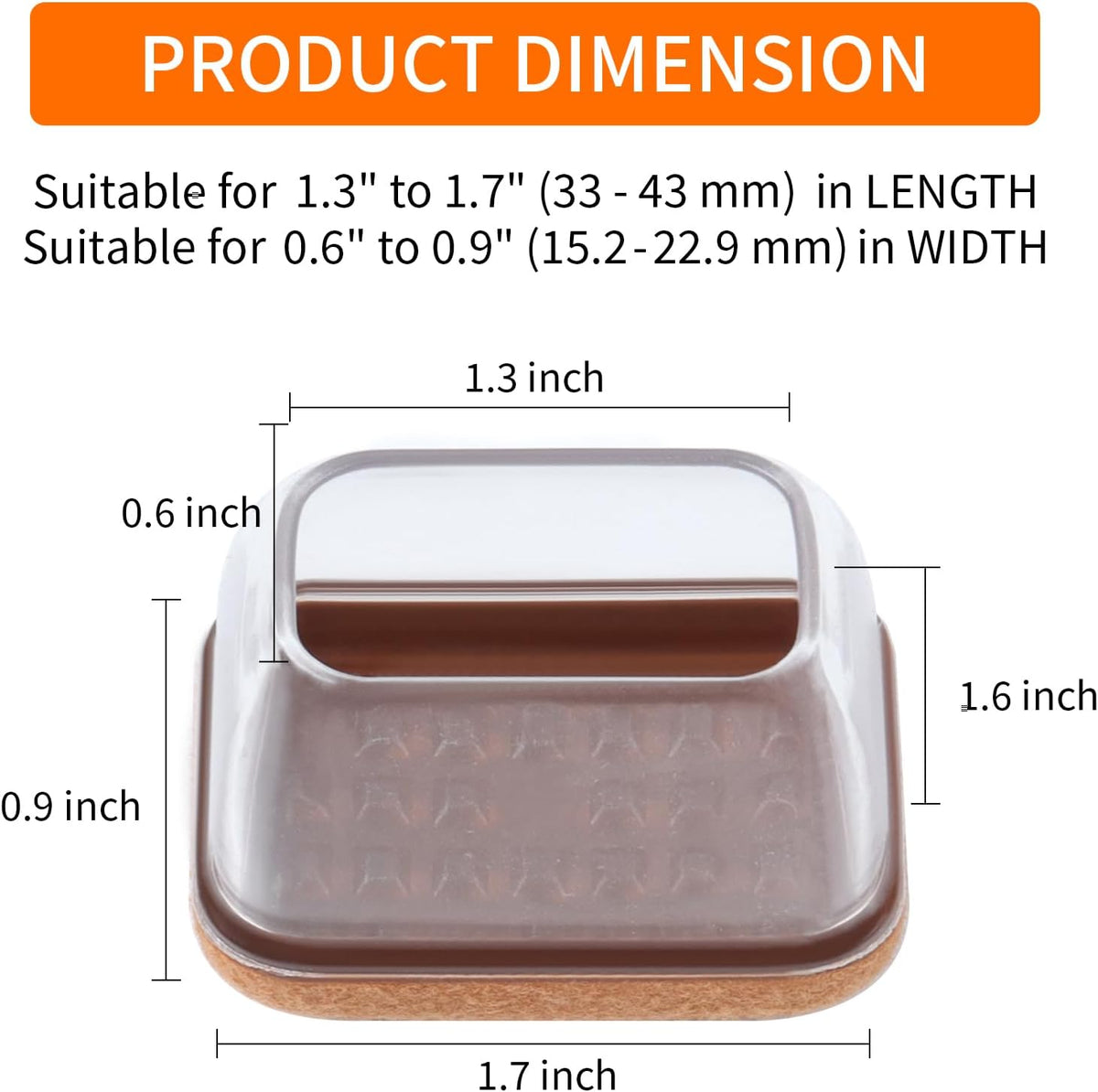 Ezprotekt 24 Pcs Rectangle Clear Silicone Chair Leg Floor Protectors Caps, Rectangle Felt Furniture