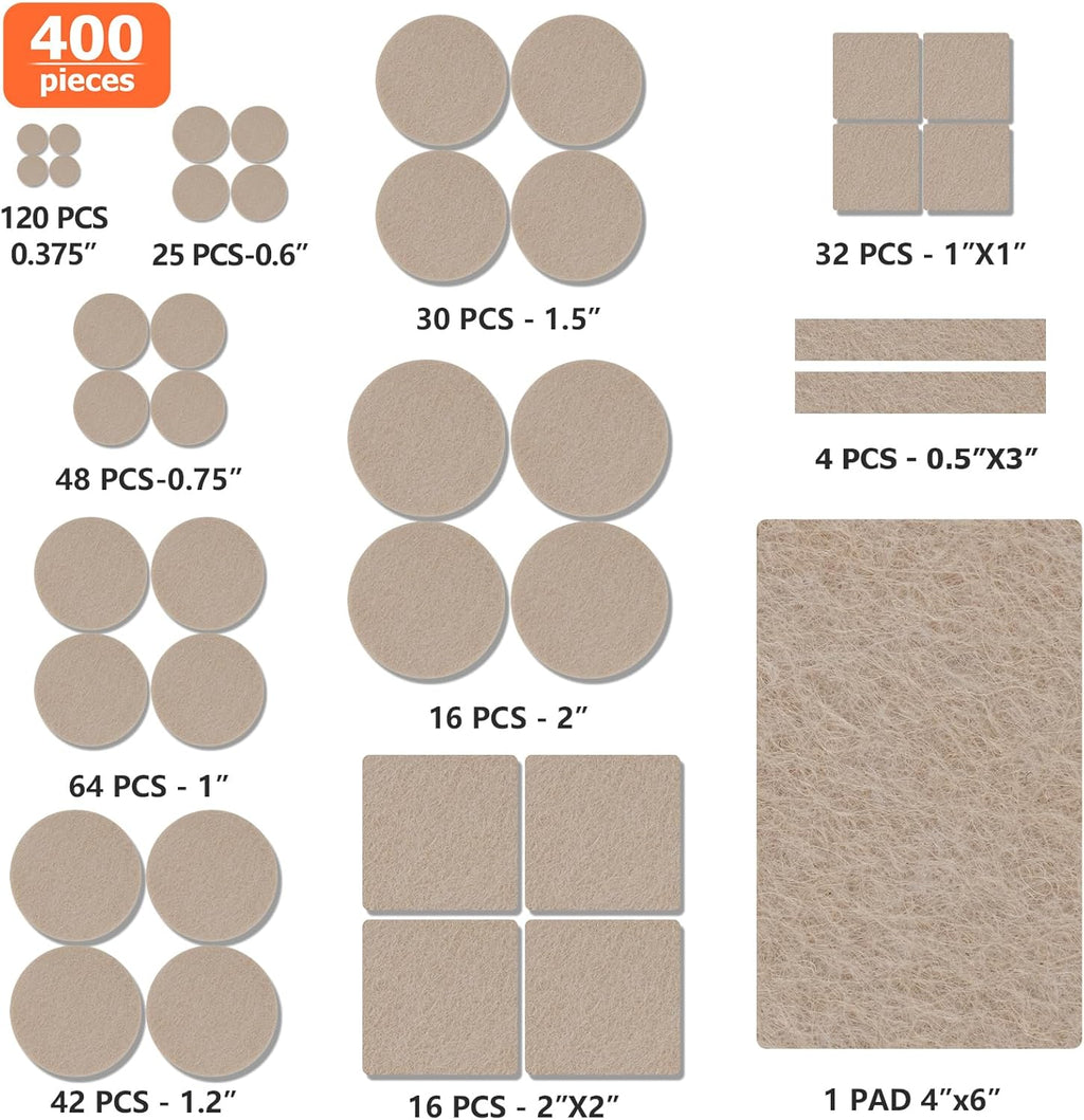 Felt Furniture Pads 400 Pieces, Furniture Pads for Hardwood Floors, Floor Protectors for Furniture