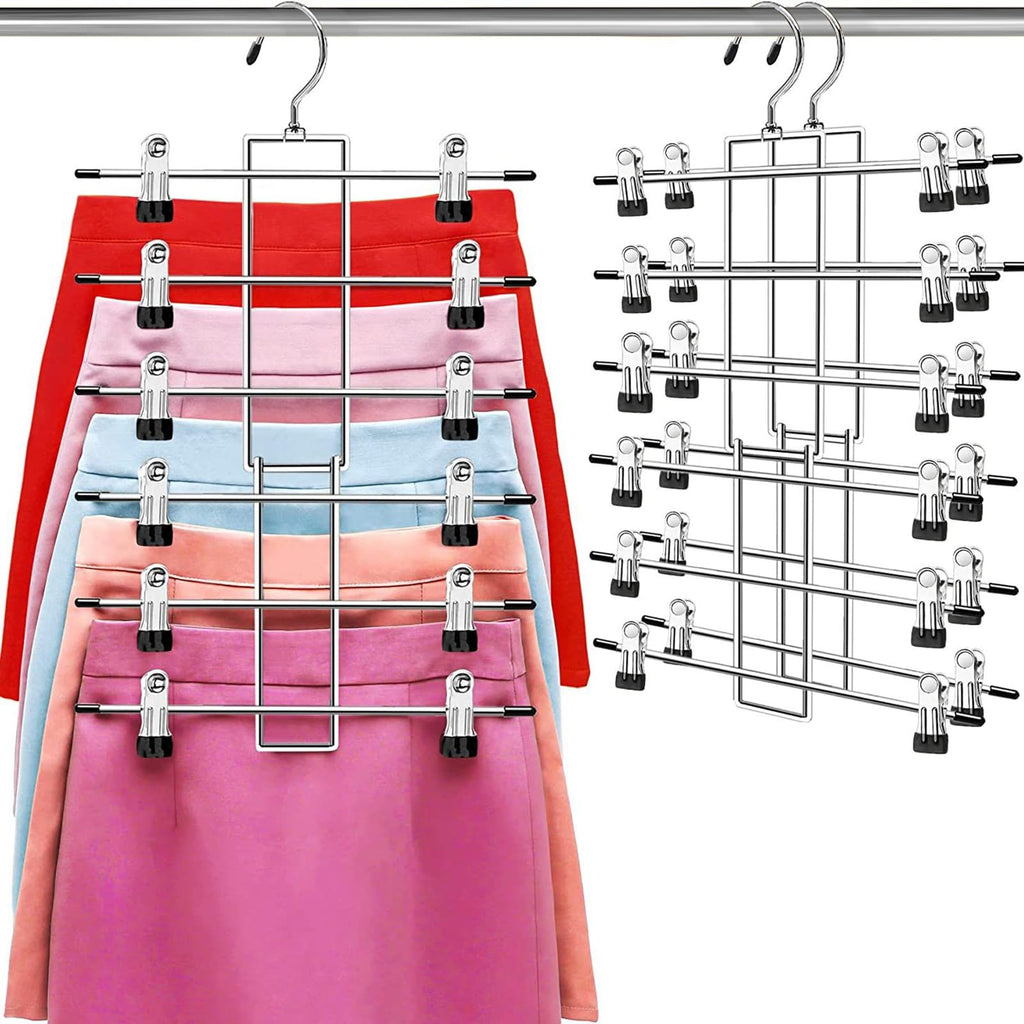 Pants Hangers with Clips,Space Saving Hanging Closet Organizer-6 Tiers Skirt Hangers with 360°