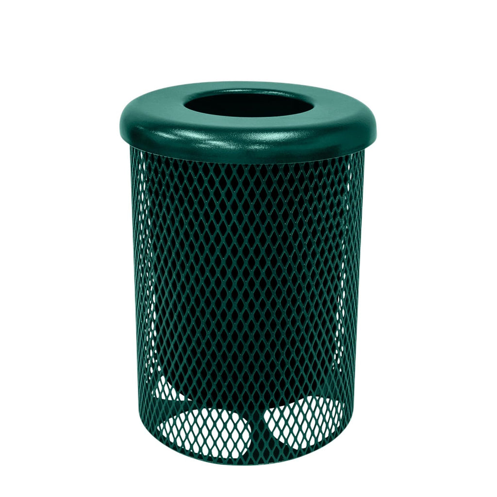 COATEDOUTDOORFURNITURE RFT-TXTGRN Heavy Duty Round Trash Receptacle with Flat Top, Liner Included