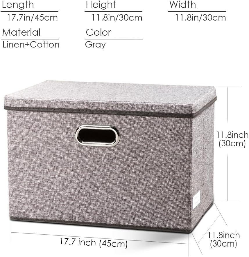 PRANDOM Large Collapsible Storage Bins with Lids [3-Pack] Linen/Cotton Blend Foldable Storage Boxes