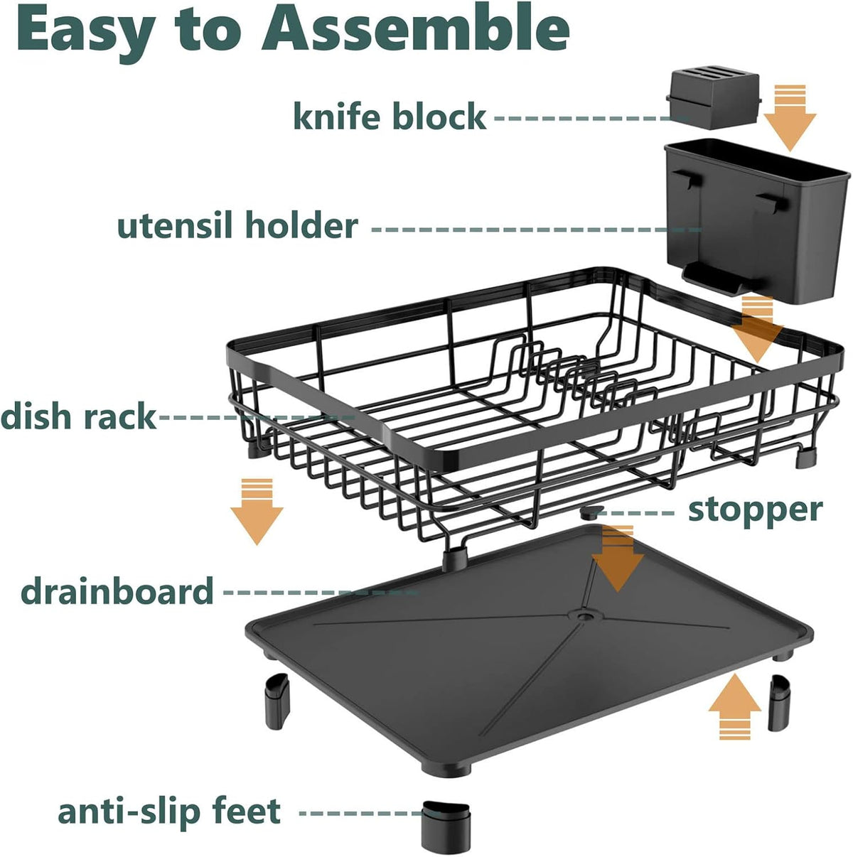 Iron Dish Drying Rack with Drainboard Dish Drainers for Kitchen Counter Extendable Spout Strainers