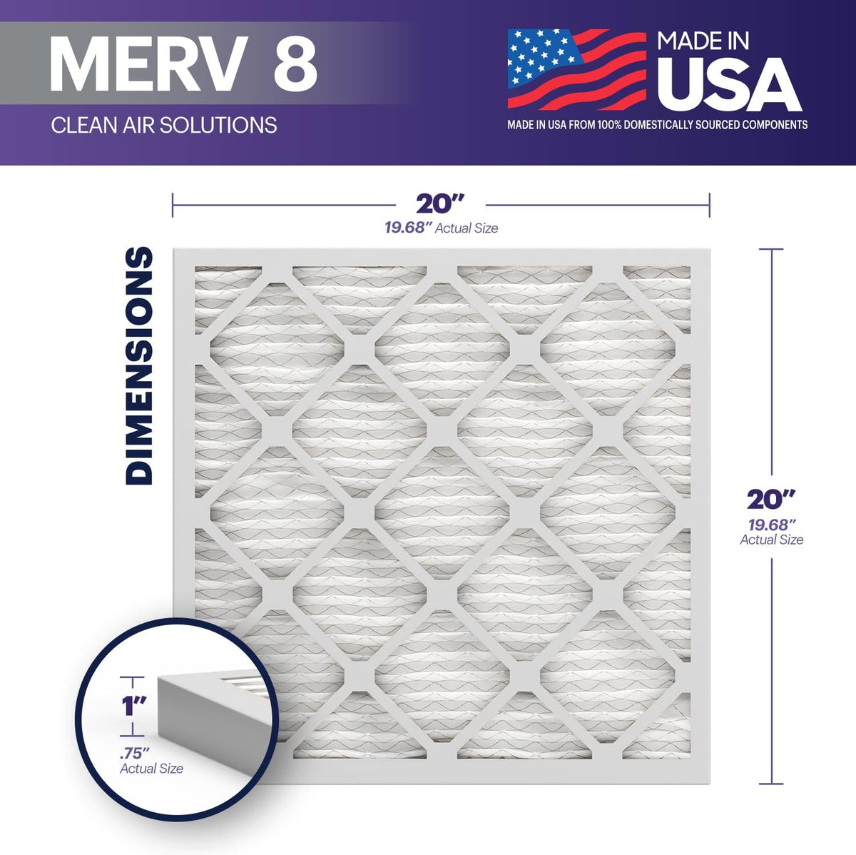 BNX TruFilter 20x20x1 Air Filter MERV 8 (12-Pack) - MADE IN USA – Dust & Pet Defense Electrostatic