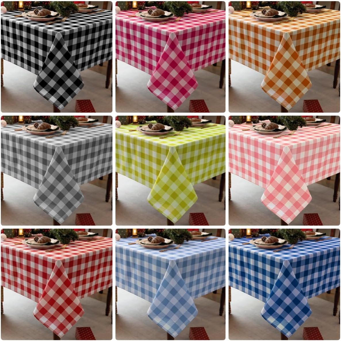 Classic Gingham Buffalo Tablecloth Fabric - Oblong 58x144 Inch Water Proof Checkered Table Cloth