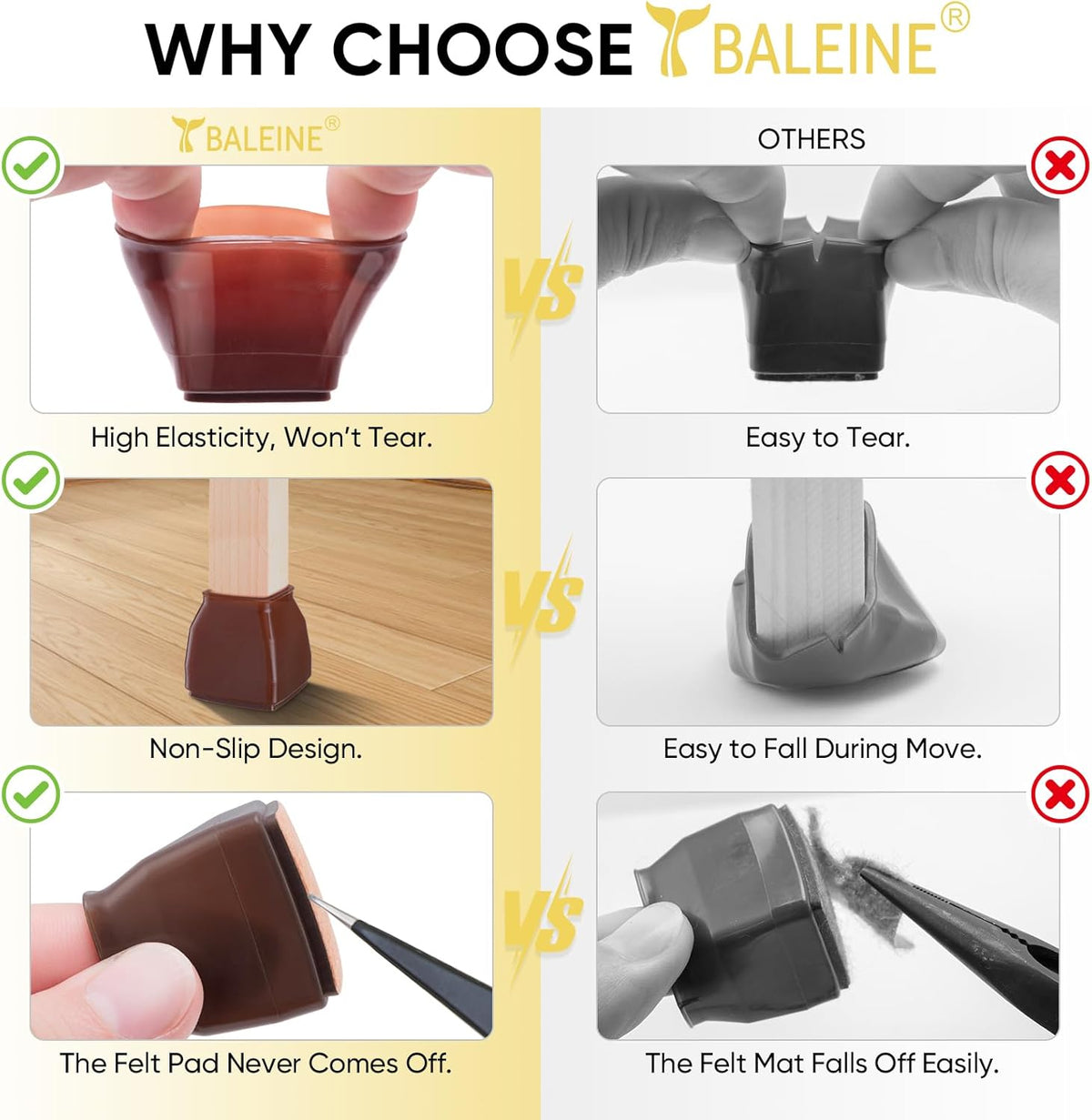 BALEINE 32 Pack Silicone Chair Leg Floor Protectors, Stool Leg Protectors Cap, Non-Slip Chair Leg