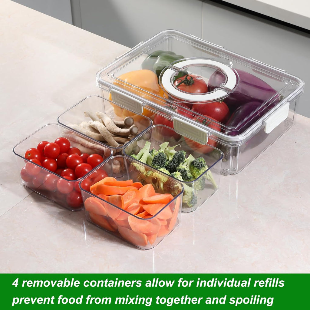 Taiuloo Divided Serving Tray with Lid & Handle, Airtight 4 Compartment Snackle Box Charcuterie