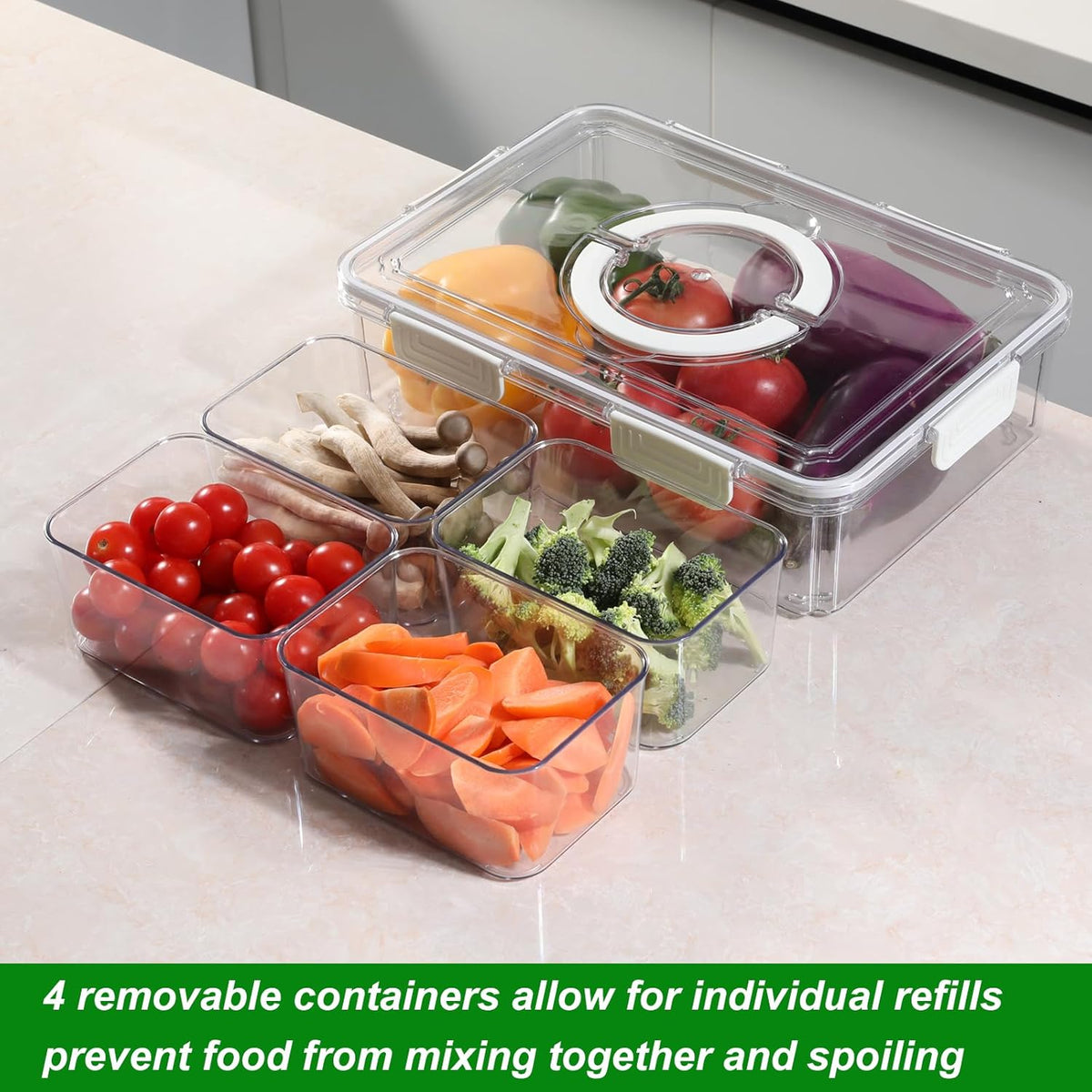Taiuloo Divided Serving Tray with Lid & Handle, Airtight 4 Compartment Snackle Box Charcuterie