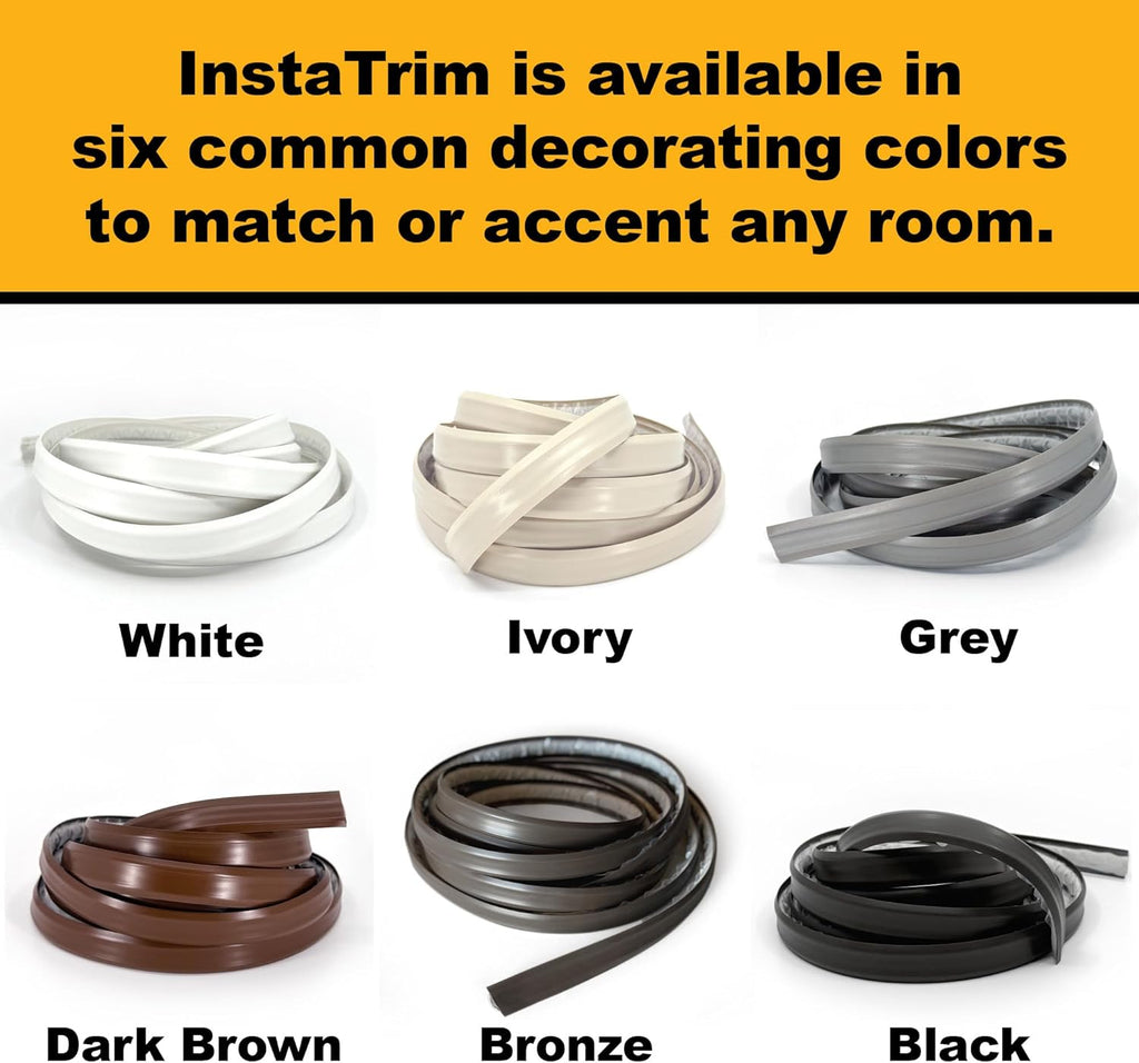 InstaTrim The Original Flexible Trim - 50ft Grey 3/4" Wide Caulk Tape - Adhesive Trim with Many
