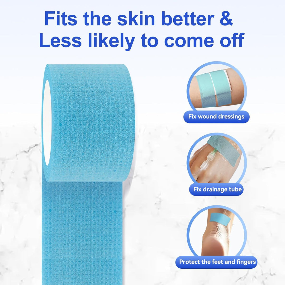 2 Rolls Silicone Medical Tape for Wound Care - Surgical Tape for Secures Dressings and Gauze, Blue