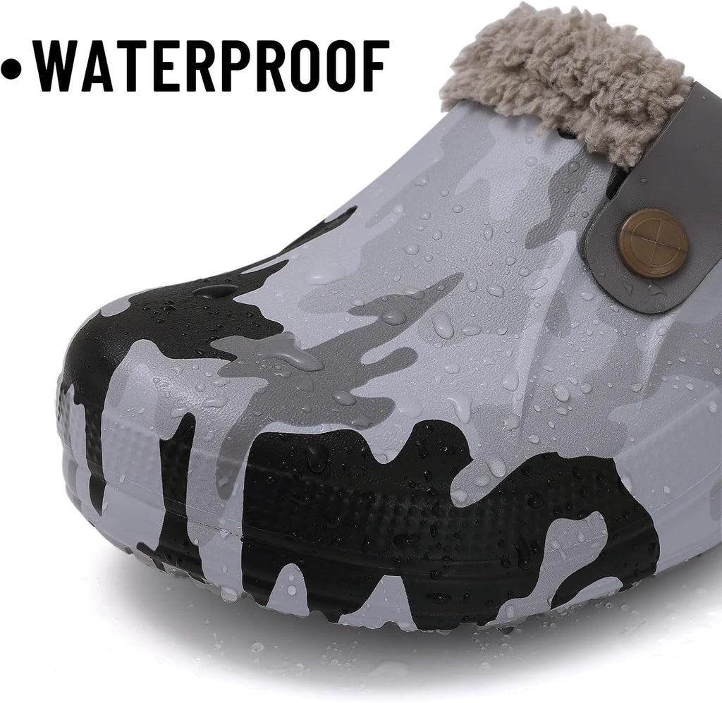 Beslip Classic Fur Lined Clogs Waterproof Winter Fuzzy Slippers for Women Men Indoor and Outdoor