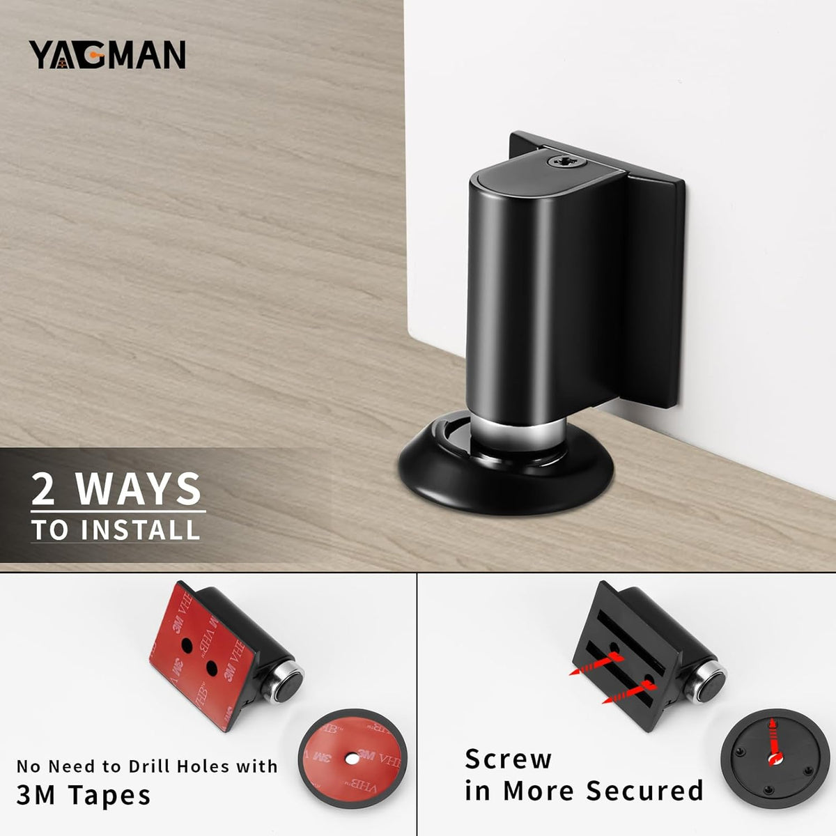 2 Pack Magnetic Door Stoppers Retractable Bottom of Door Holder No Drilling Mount Heavy Duty Floor