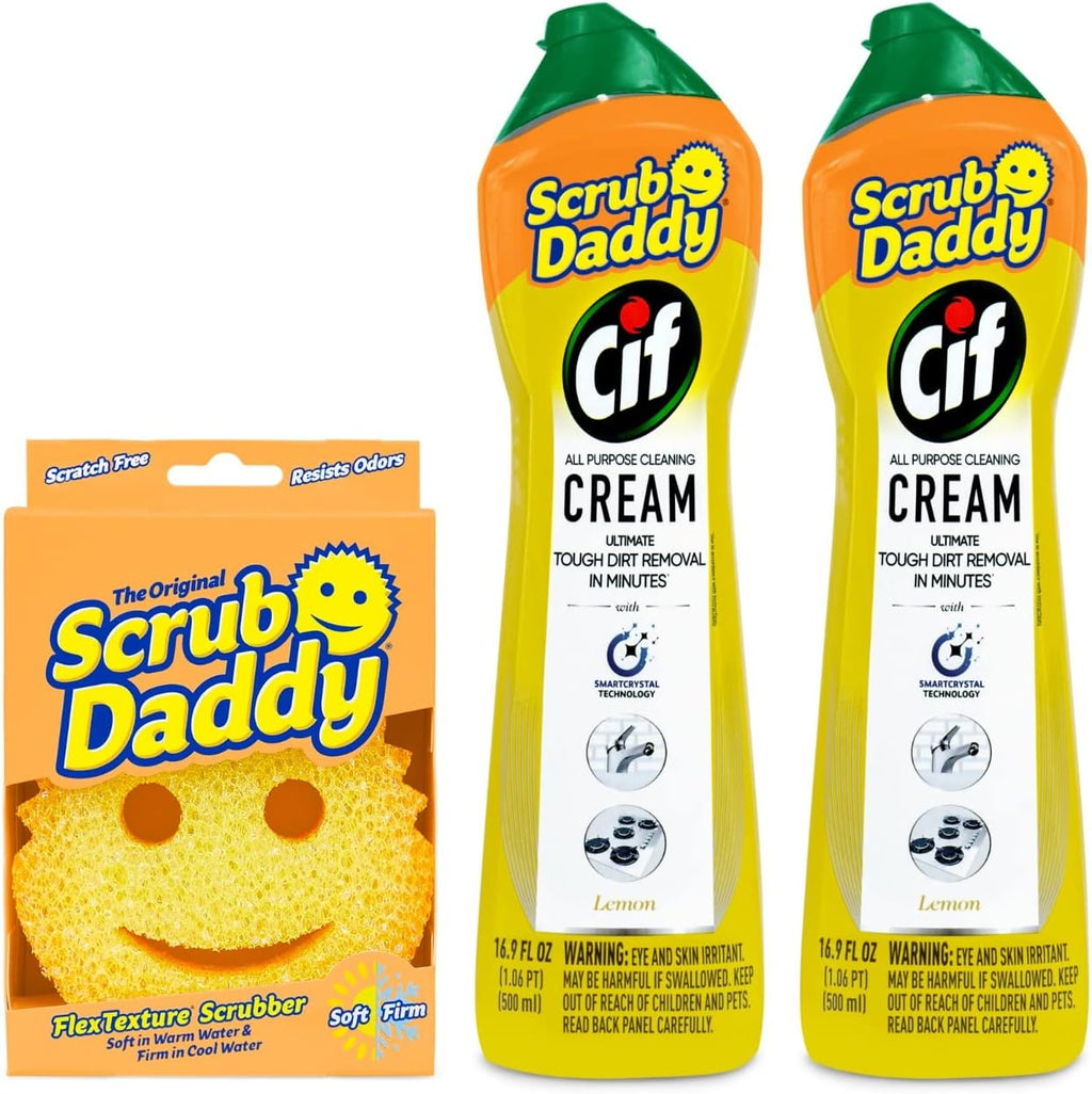 Scrub Daddy + 2x Cif All Purpose Cleaning Cream, Lemon - Multi Surface Household Cleaning Cream