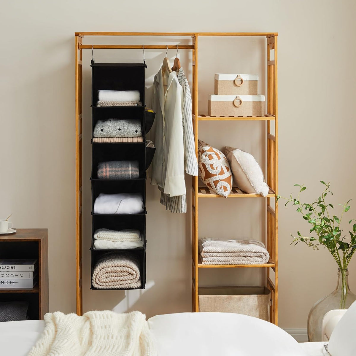 YOUDENOVA Hanging Closet Organizer, 6-Shelf Closet Hanging Storage Shelves, 2 Packs, Black