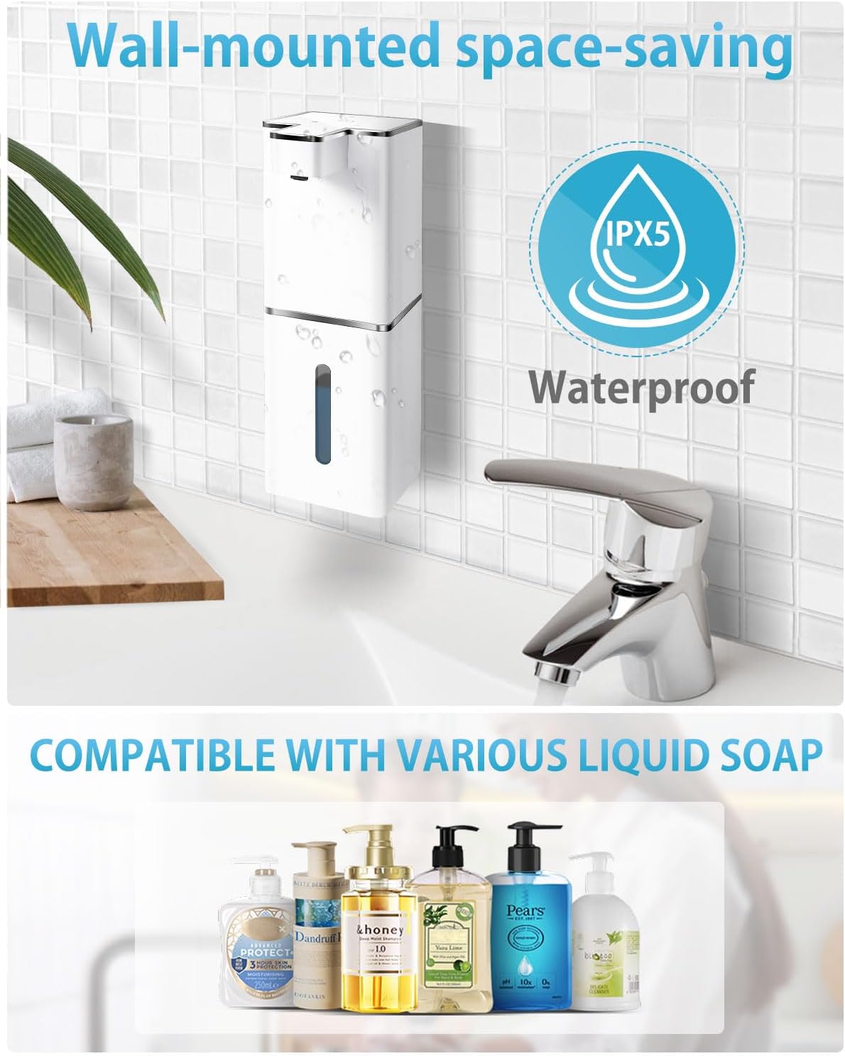 Automatic Liquid Soap Dispenser Touchless Soap Dispenser 380ml/12.8oz Rechargeable, Wall Mounted,4