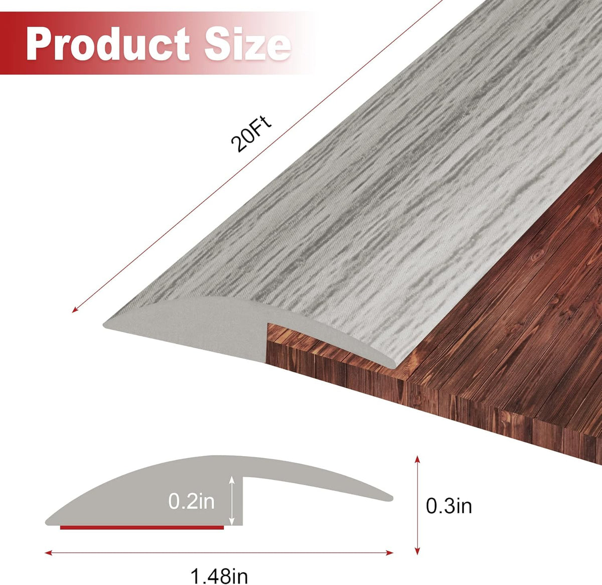 20Ft Carpet Floor Transition Strip, Self Adhesive Floor Edging Trim Strip, PVC Threshold Cover for