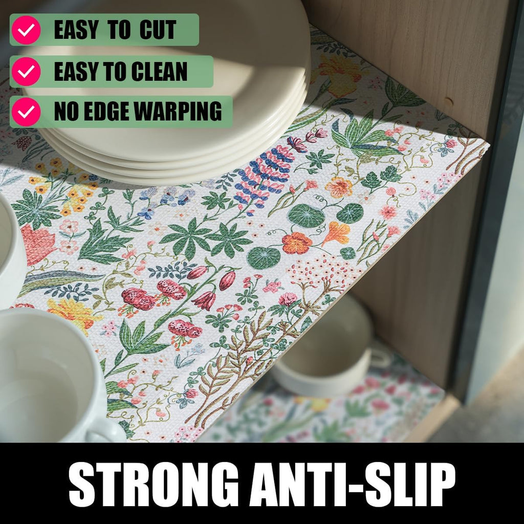 Floral Shelf Drawer Liners, Non Adhesive and Strong Non-Slip Colorful Cabinet Drawer Shelf Liners