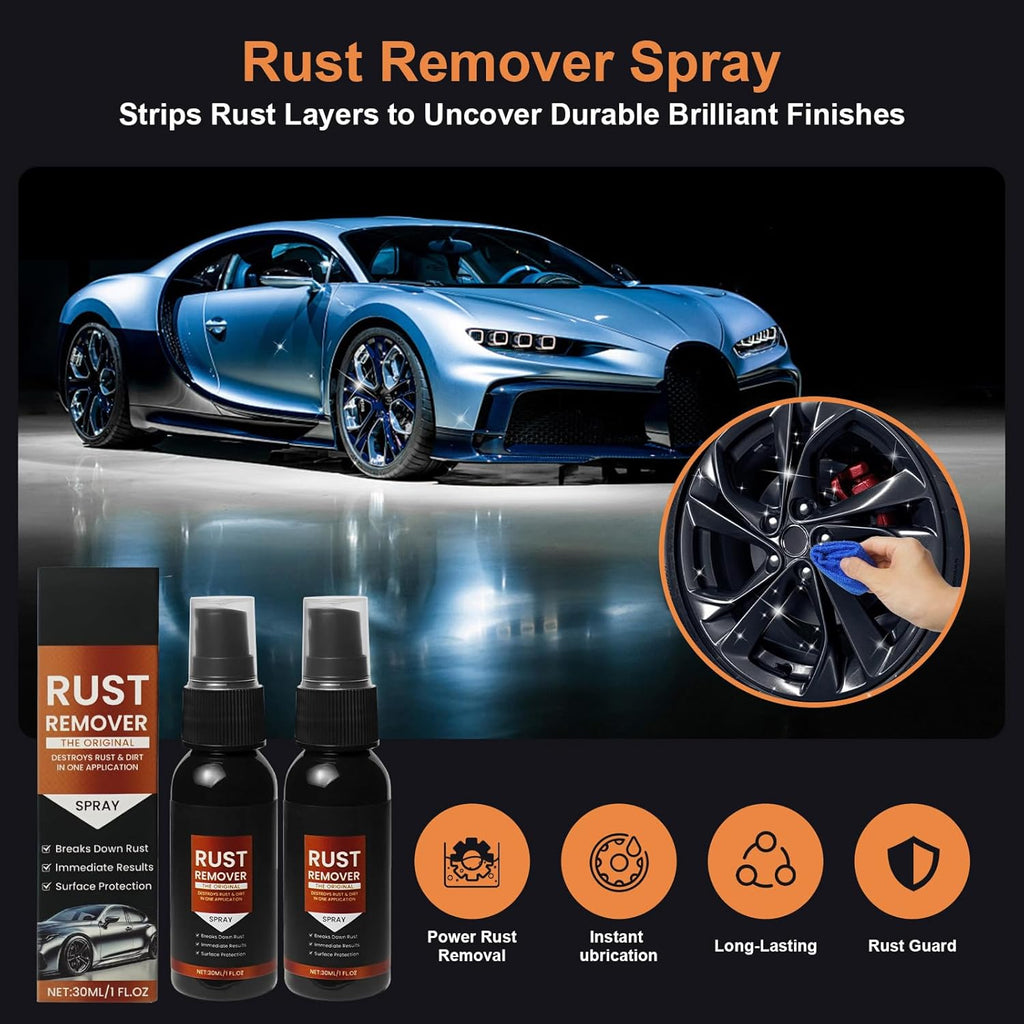 2 Pack Rust Remover Spray for Metal - 2025 Upgrade Heavy Duty Metal Cleaner for Vehicles, Tools