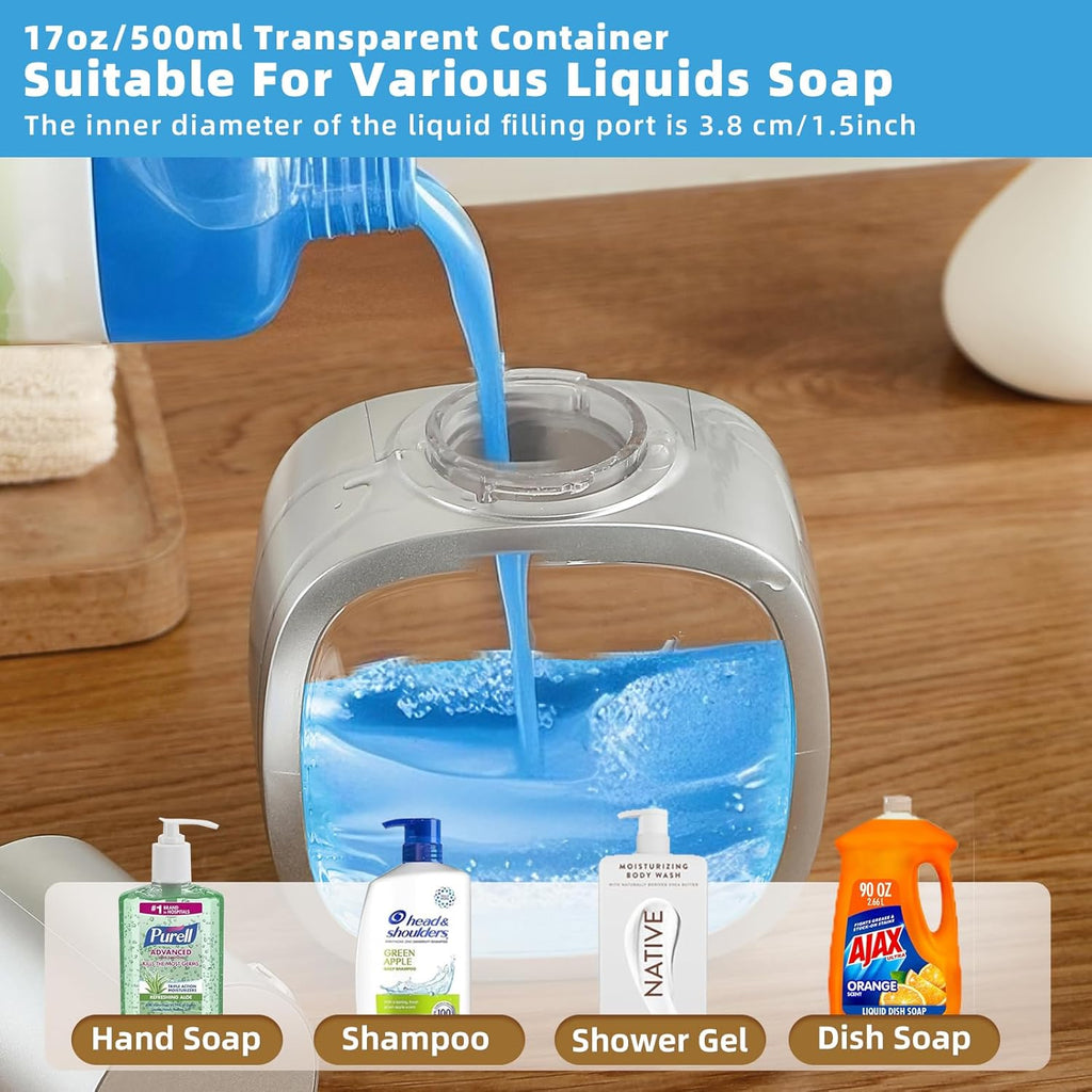 Automatic Liquid Soap Dispenser, 17oz/500ml Touchless Rechargeable with 4-Level Adjustable & IPX5