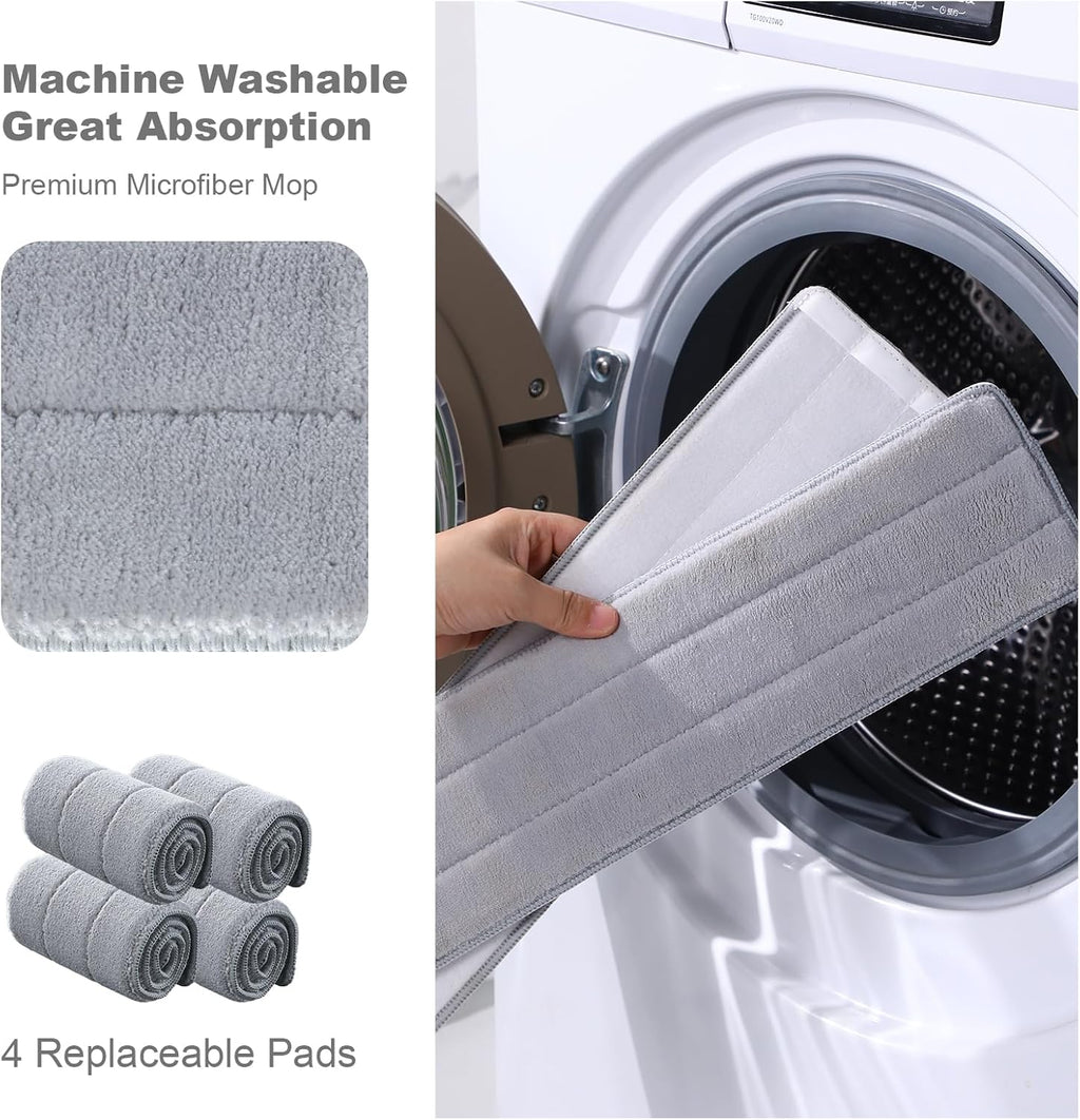 Mop and Bucket with Wringer Set,Hands Free Flat Floor Mop and Bucket,2 Washable Microfiber Pads