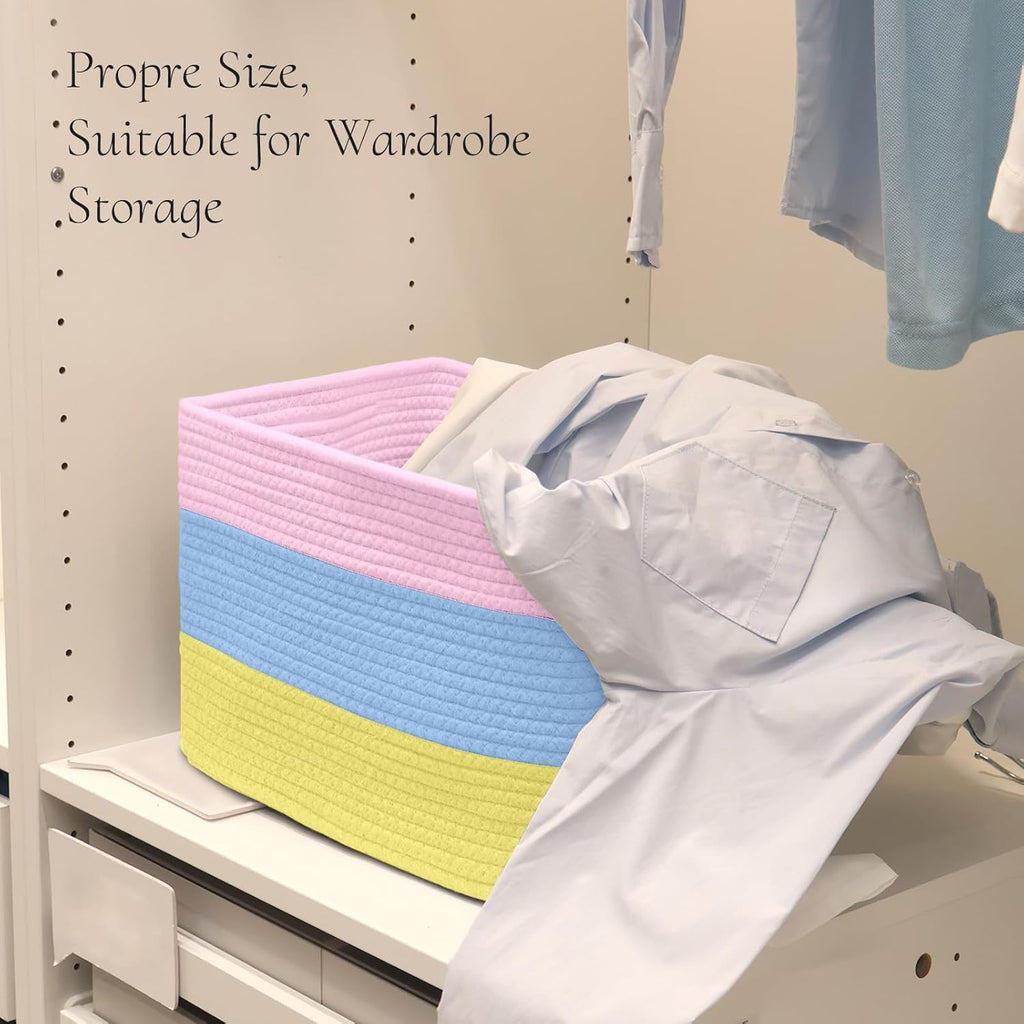 Hopegiver Woven Storage Baskets 15x11x10 Inch, 3 Pack Collapsible Cube Storage Bin for Shelves