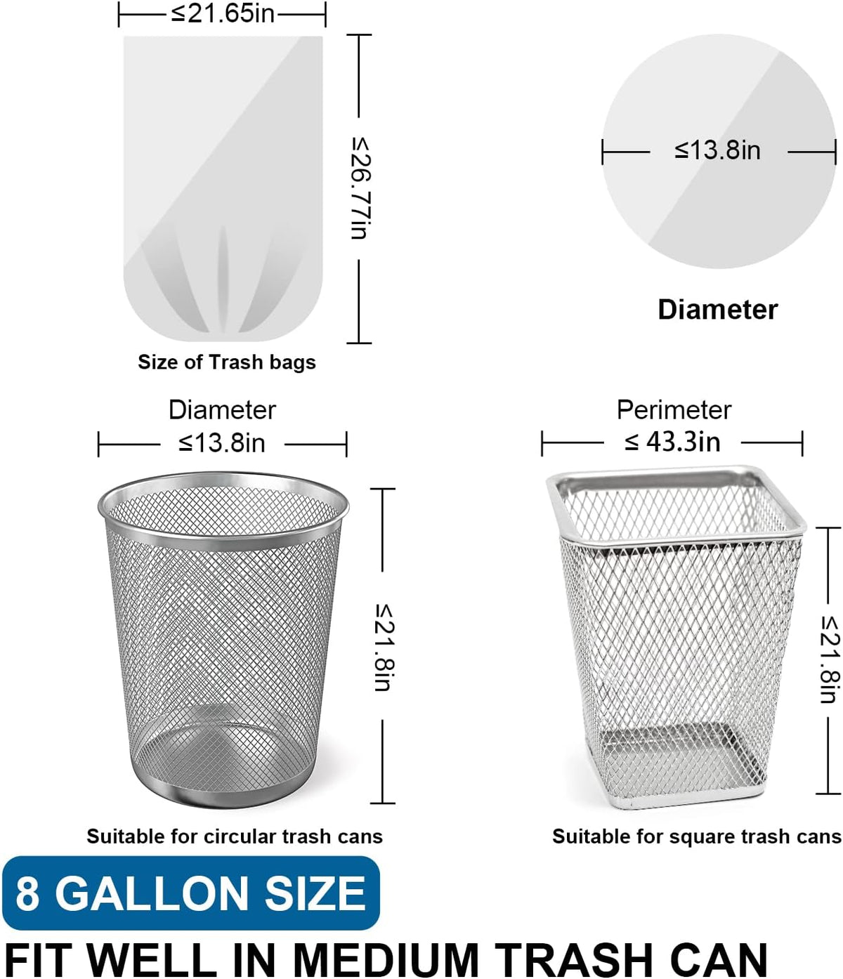 8 Gallon Trash Bags Drawstring 1.2 Mil - 100 Count White Medium Garbage Bags Unscented, 30 Liter