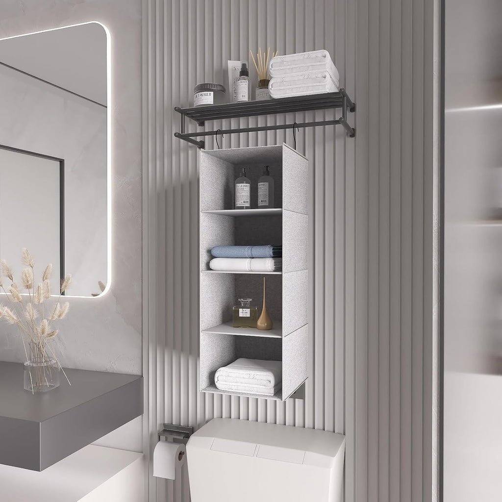 Hanging Closet Organizer, Easy Mount Collapsible 4-Shelf Camper Closet Wardrobe Hanging Storage
