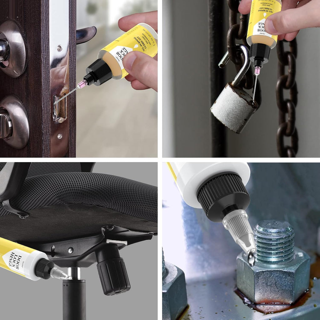 Qucship Upgraded Squeaky Hinge & Lock Lubricant Kit - 4 oz + 1 oz Needle Combo, Long-Lasting for