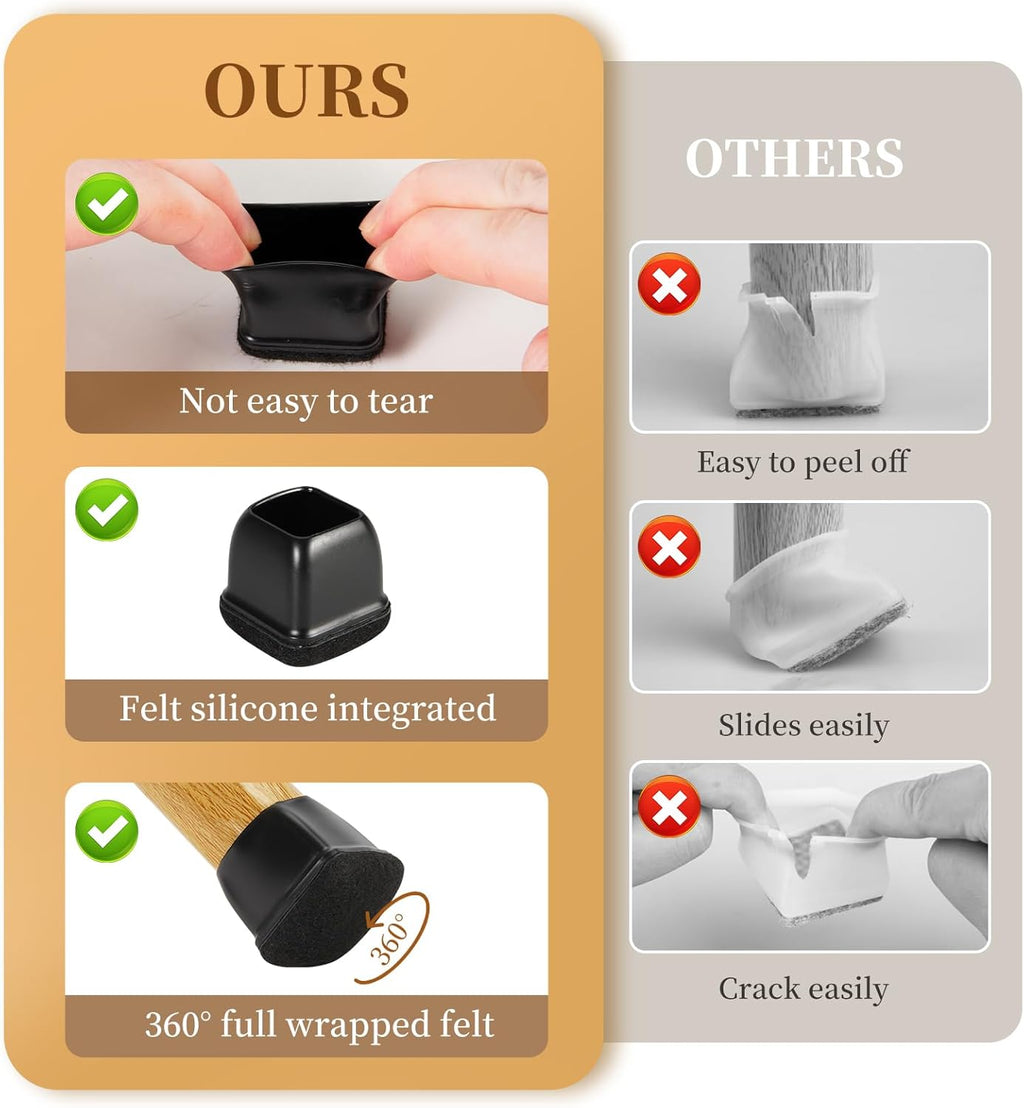 Square Chair Leg Floor Protectors Medium 24Pcs,Silicone Chair Leg Protectors for Hardwood