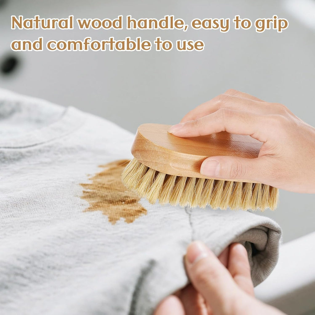 3 Pcs Wood Laundry Stain Brush Stain Remover Brushes with Boar Bristle Small Stain Brush for