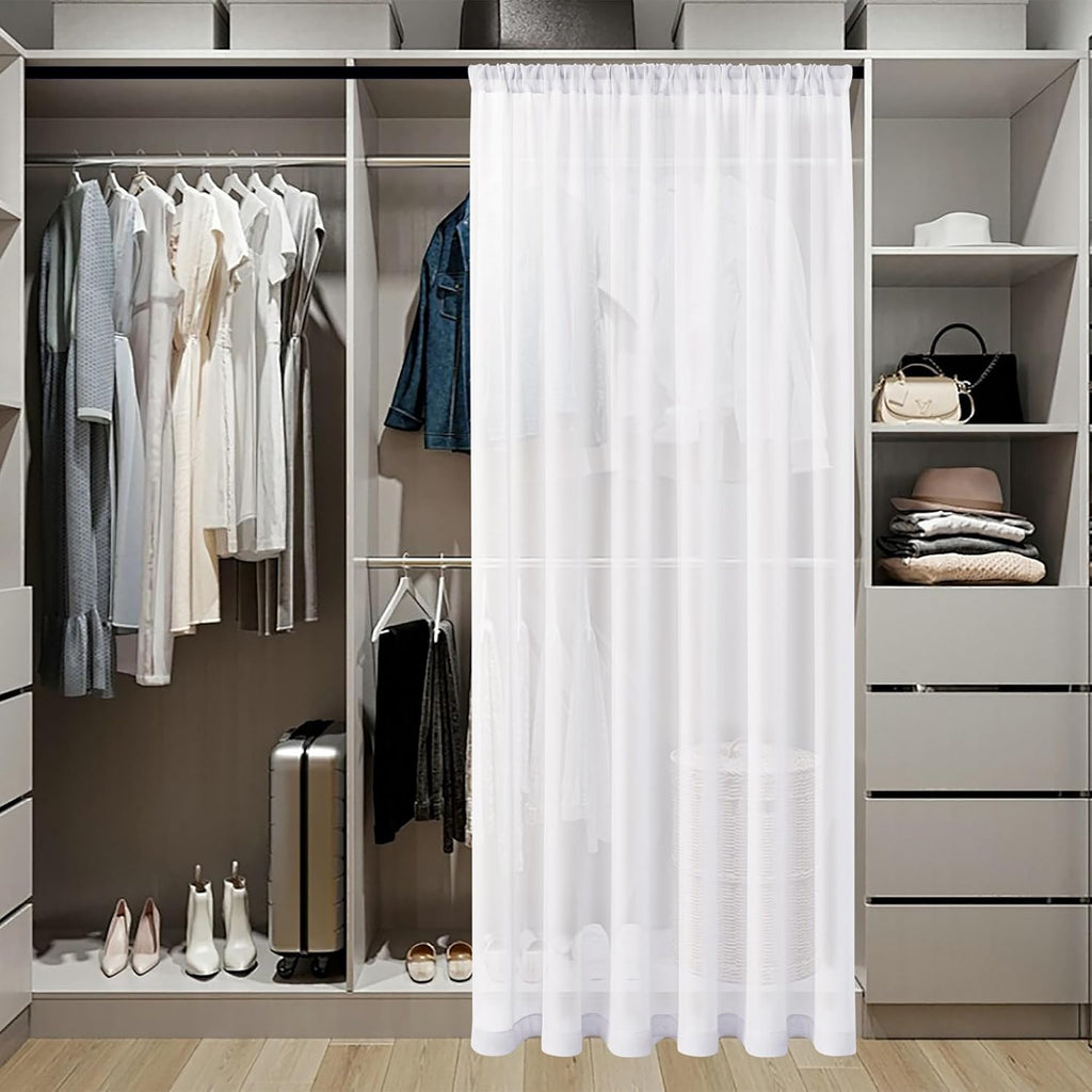 Tollpiz Sheer Door Curtains Closet Linen Textured Curtains Sheer Doorway Light Filtering Voile Rod