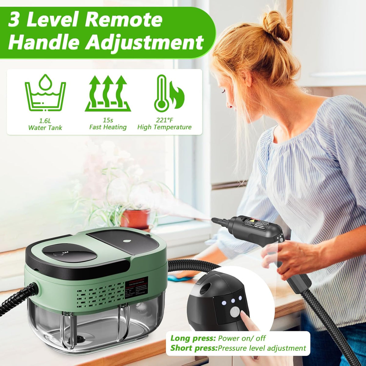 Handheld Steam Cleaner, 2500W High Pressure Steamer for Cleaning, Portable Steam Cleaner with 1.6L