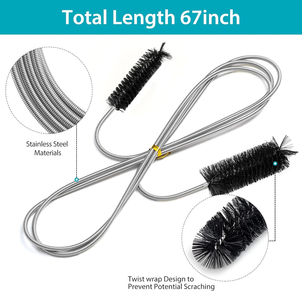 Extra-Thick Drain Brush with Stronger Spring - 67-Inch Flexible Pipe Cleaning Tool - Dual Bristle