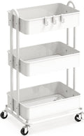 Simple Houseware 3-Tier Heavy Duty Metal Utility Rolling Cart, White