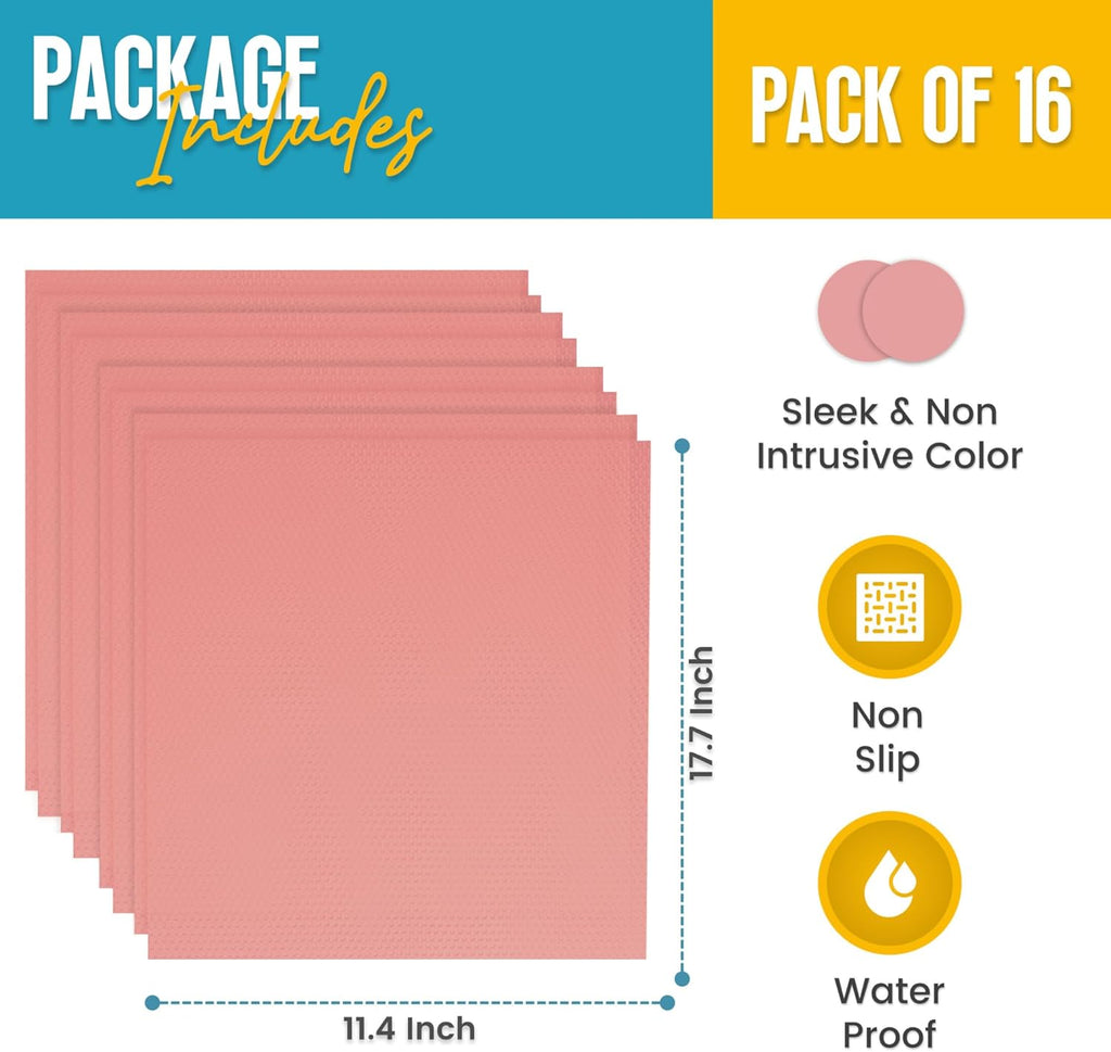 Refrigerator Liners for Shelves (16 Pack) by Linda’s Essentials - Non-Adhesive Shelf or Drawer