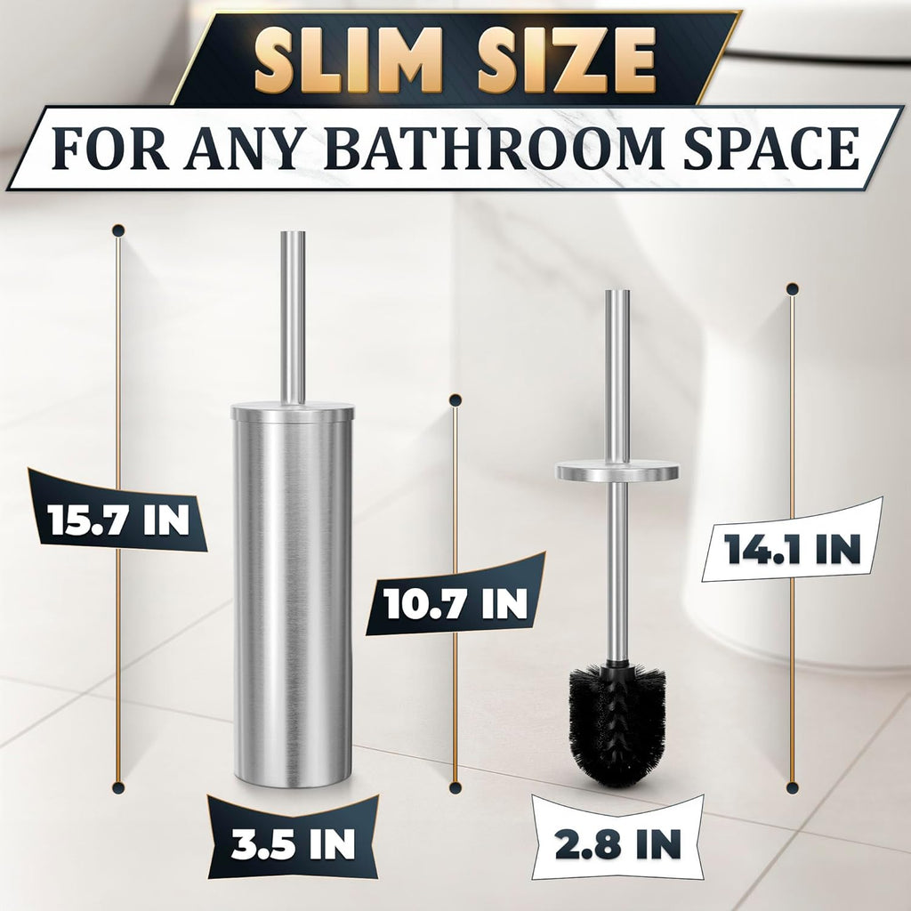 Stylish Stainless Steel Toilet Brush and Holder Set - Silver Toilet Bowl Brush and Holder with