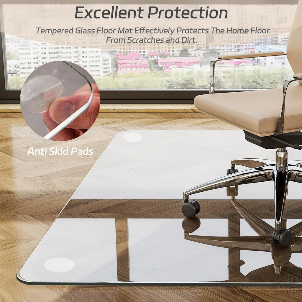 GLSLAND 46"x46" Tempered Glass Chair Mat Square Heavy-Duty Floor Protector for Carpet & Hard Floors
