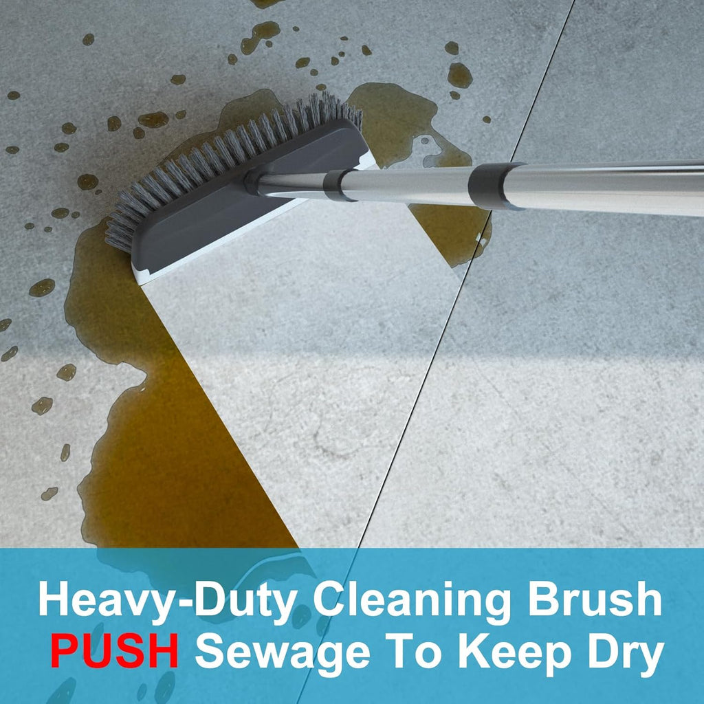 ITTAR Scrub Brush with Long Handle, 10" Wide Stiff Bristles Deck Brush, Heavy-Duty Floor Cleaning