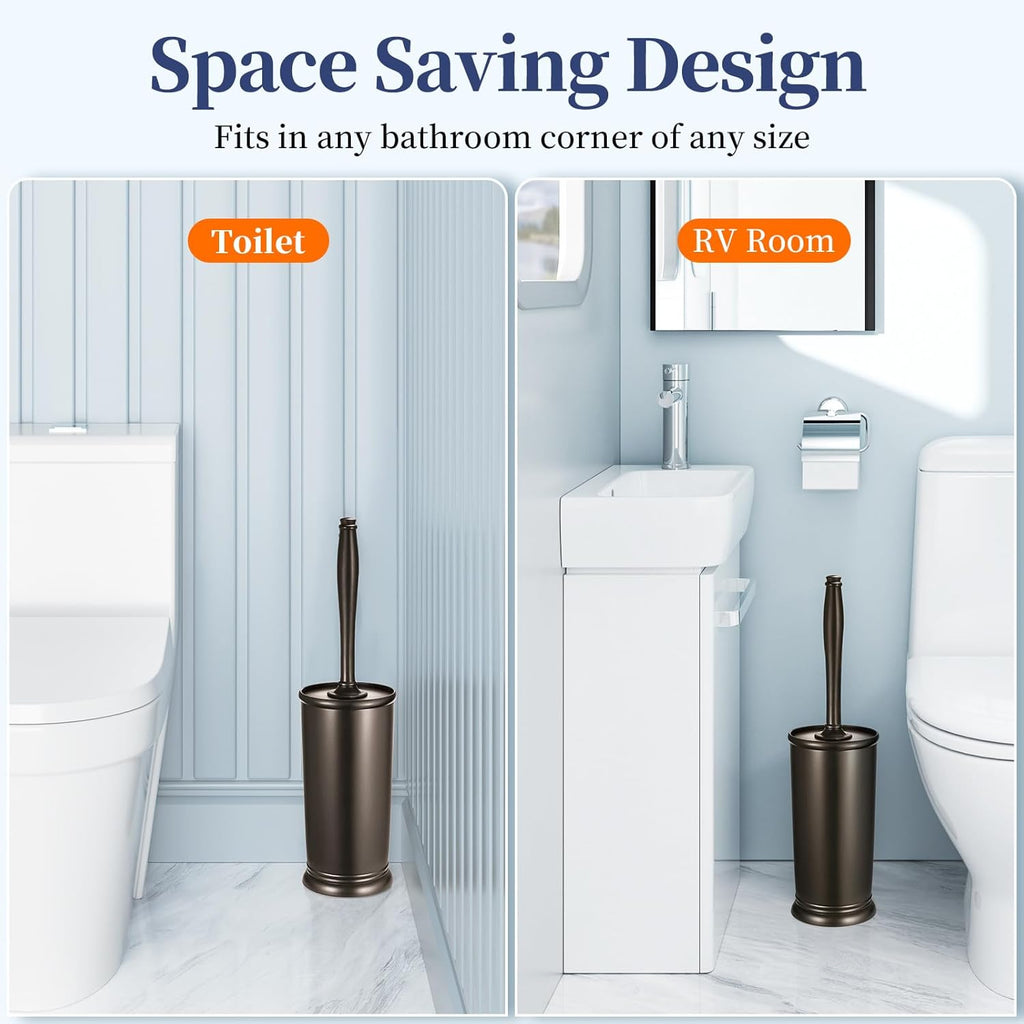 HAMITOR Toilet Bowl Brush Holder Set: 2 Pack Modern Deep Cleaning Bathroom Toilet Scrubber with