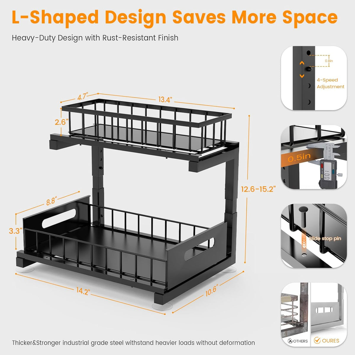 Under Sink Organizer Storage 2-Tier Heavy Duty Metal Pull Out Cabinet Organizer Slide Out Sink
