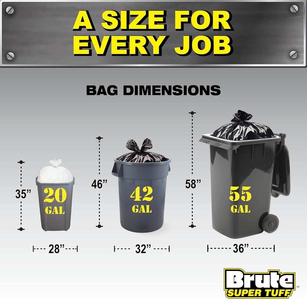 Heavy Duty Contractor Bags, Extra Large Trash Bags, Twist Tie Closure, Black, 55 Gallon, 15 Count