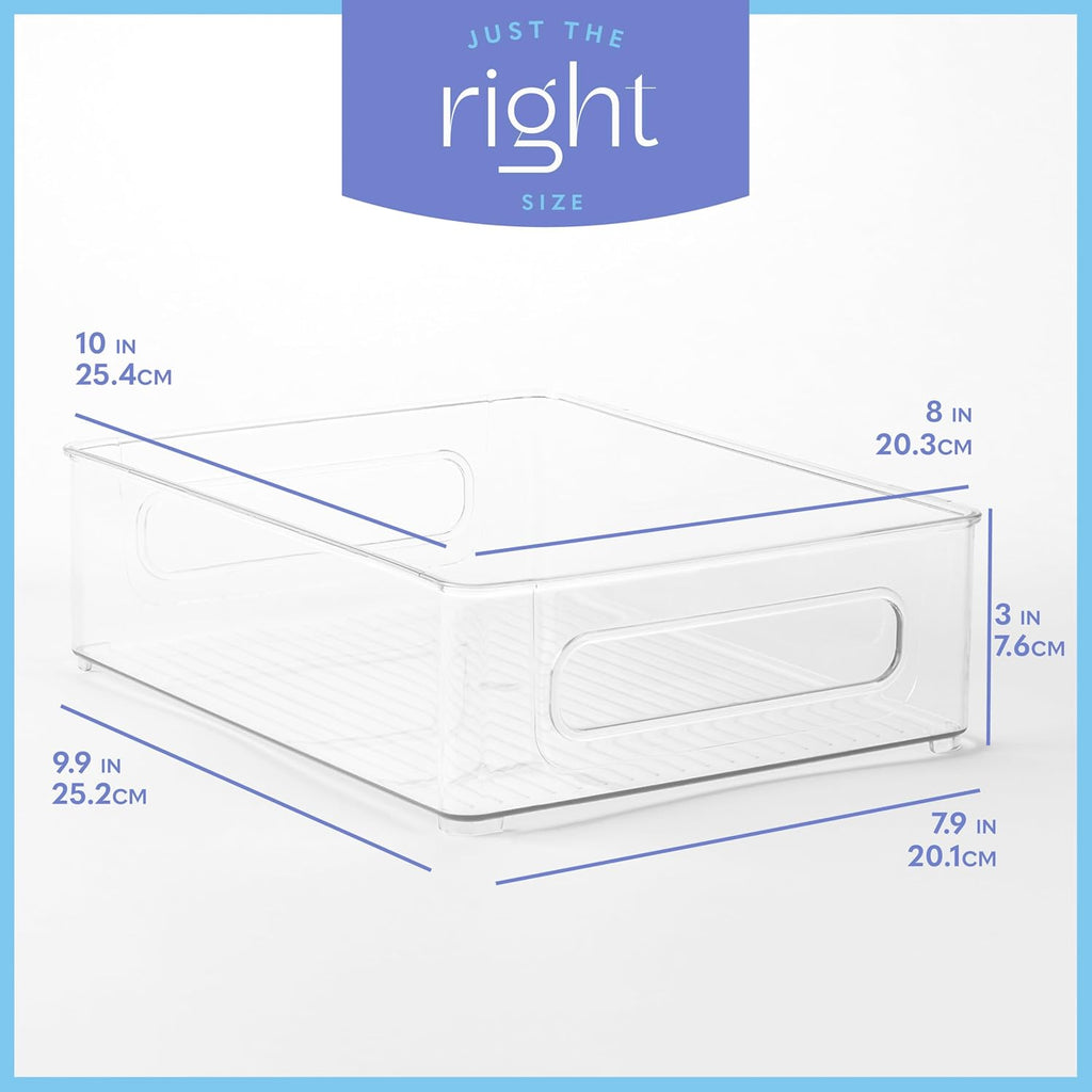 Plastic Food Storage 6 Pack Clear Container Bin with Handles for Organizing Kitchen, Pantry