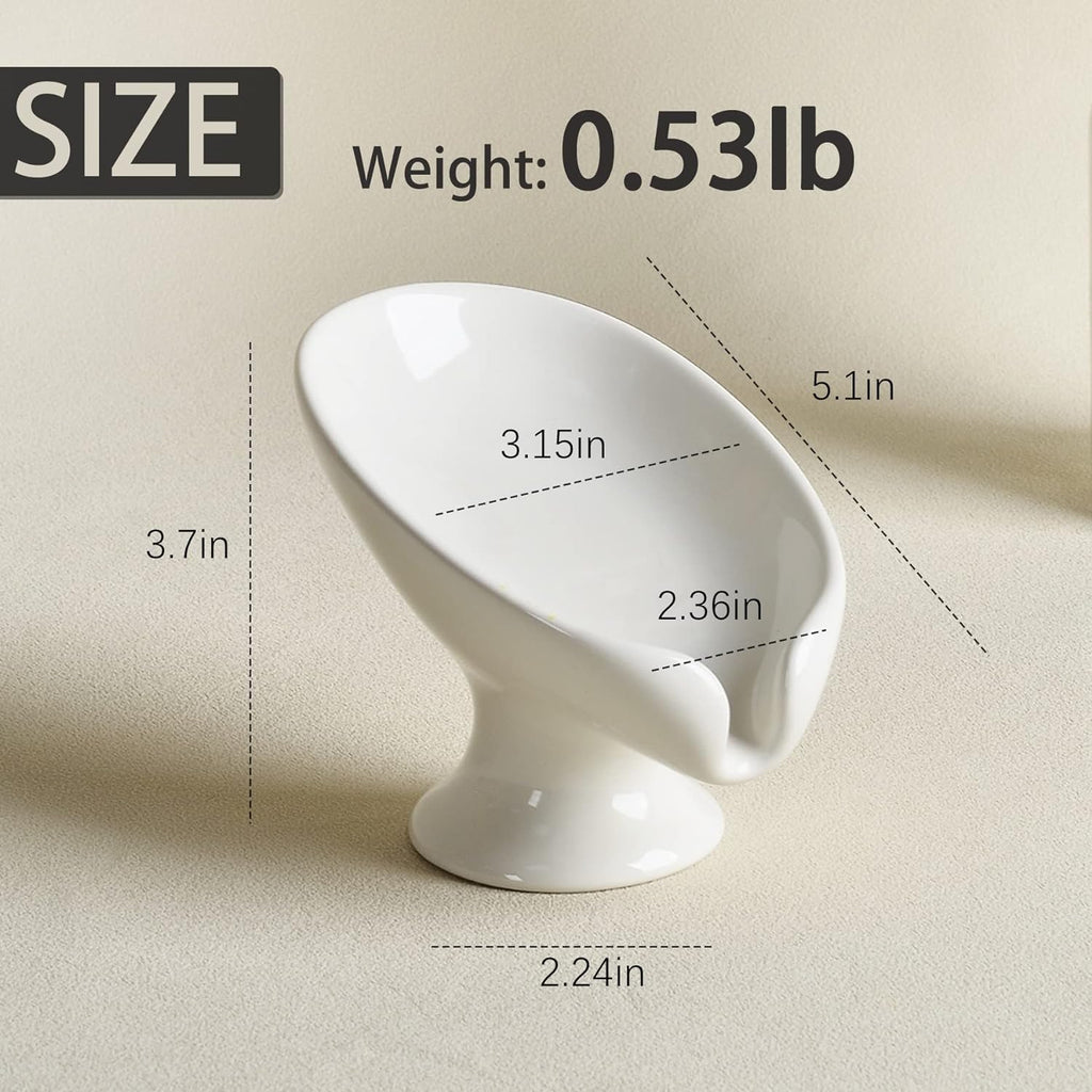 Soap Dish, Self Draining Bar Soap Holder for Bathroom Sink, Leaf-Shaped Drainage Ceramic Cream