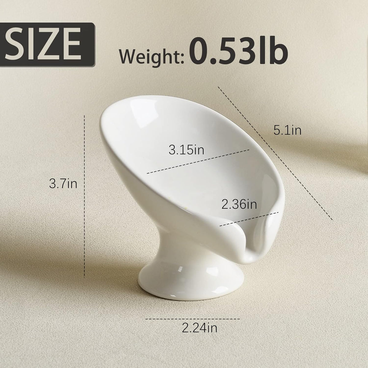 Soap Dish, Self Draining Bar Soap Holder for Bathroom Sink, Leaf-Shaped Drainage Ceramic Cream