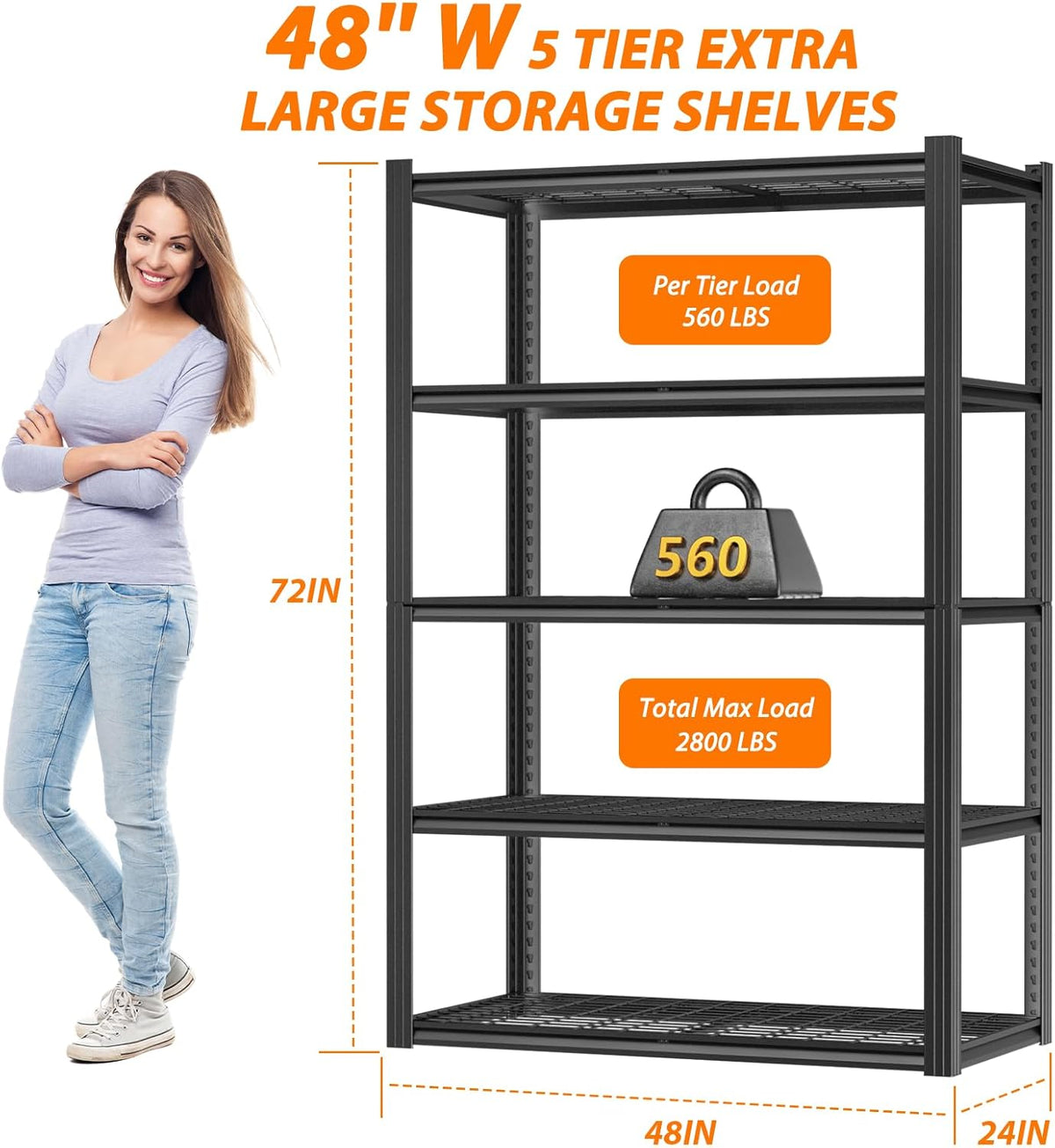 Garage Shelving, Storage Shelves Heavy Duty 2800 LBS Capacity, 5 Tier Adjustable Metal Organizer
