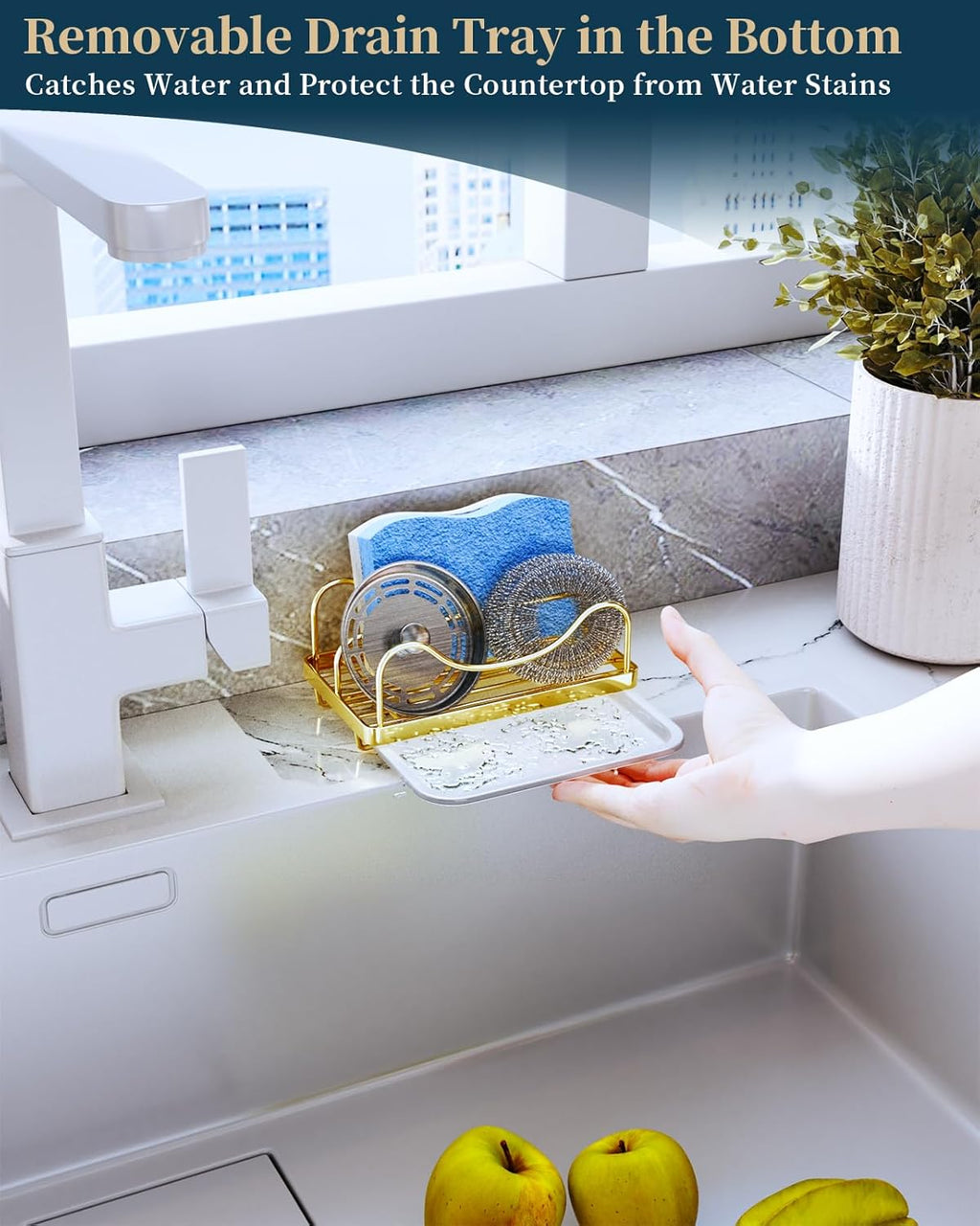 Consumest Sponge Holder for Kitchen Sink - Movable Sink Caddy for Countertop Organizer, 304