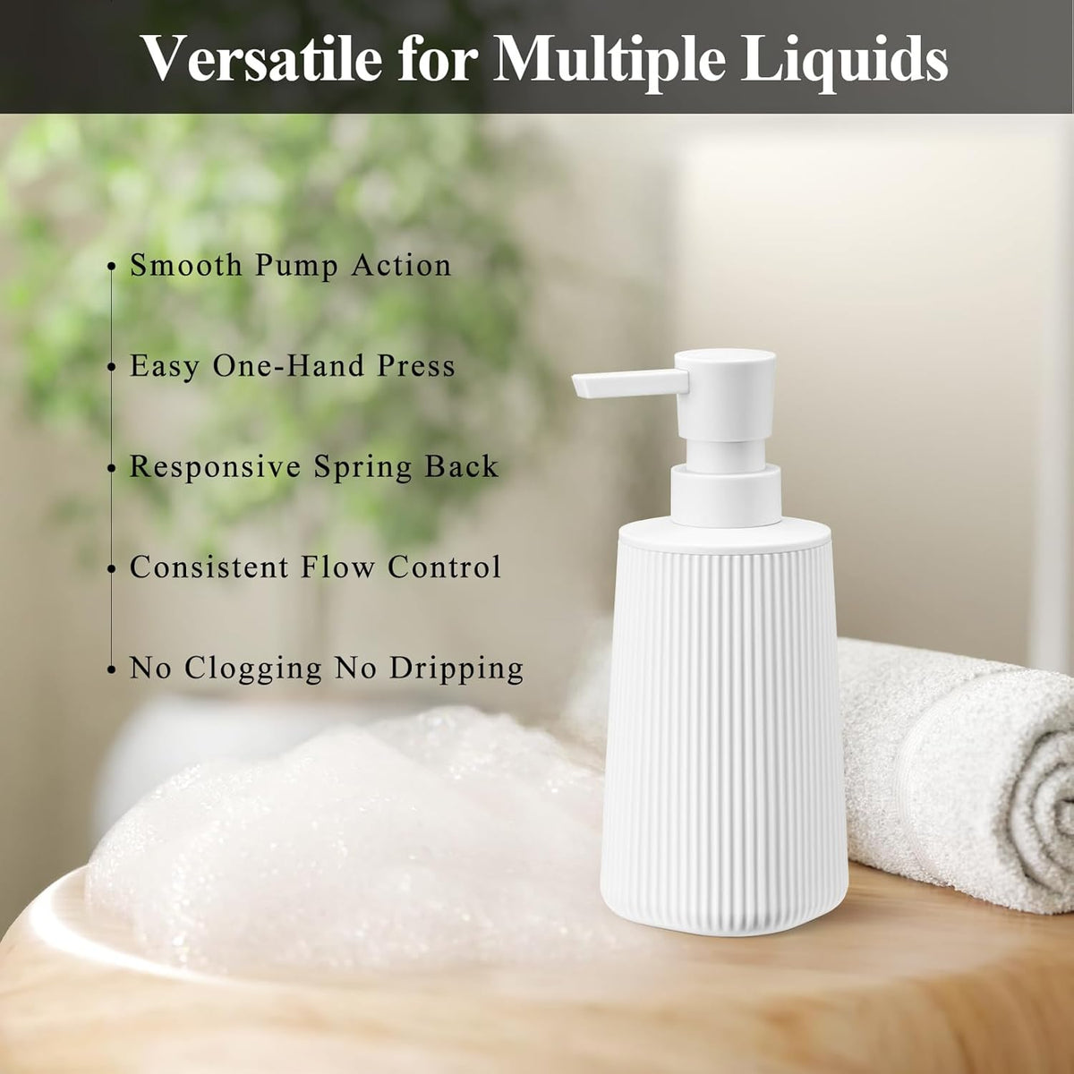White Hand Soap Dispenser with No Rust Pump for Bathroom and Kitchen Countertops Refillable Striped