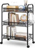 TOOLF 3-Tier Metal Rolling Cart, Mesh Wire Easy Assemble Utility Cart, Storage Trolley on Wheels