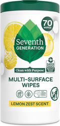 Seventh Generation Multi-Surface Cleaning Wipes, Lemon Zest Scent, Cuts Grease & Grime, 70 Wipes