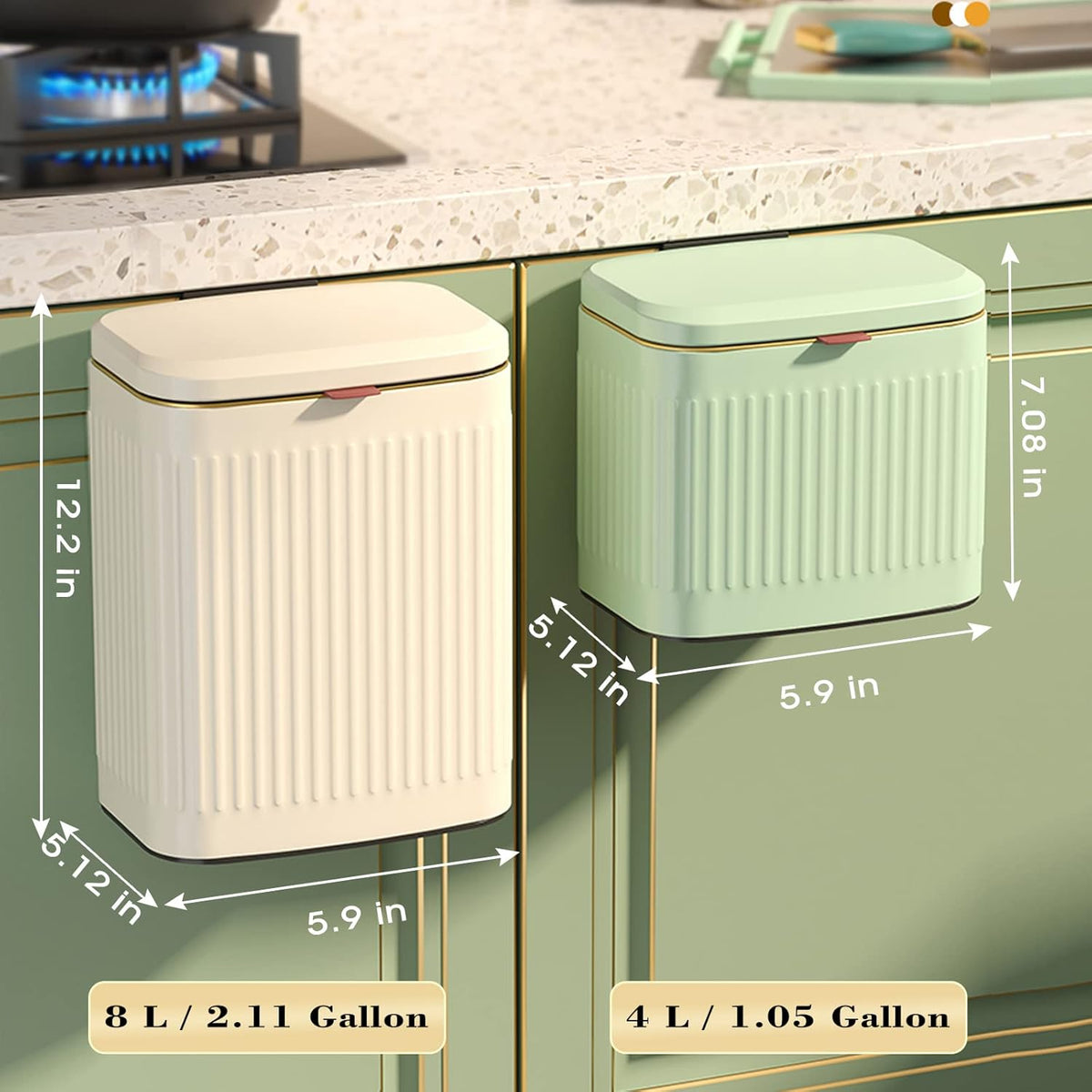 GloDeals Kitchen Trash Can with Lid, 2 in 1 Small Garbage Can Compost Bin Countertop, Wall-Mounted