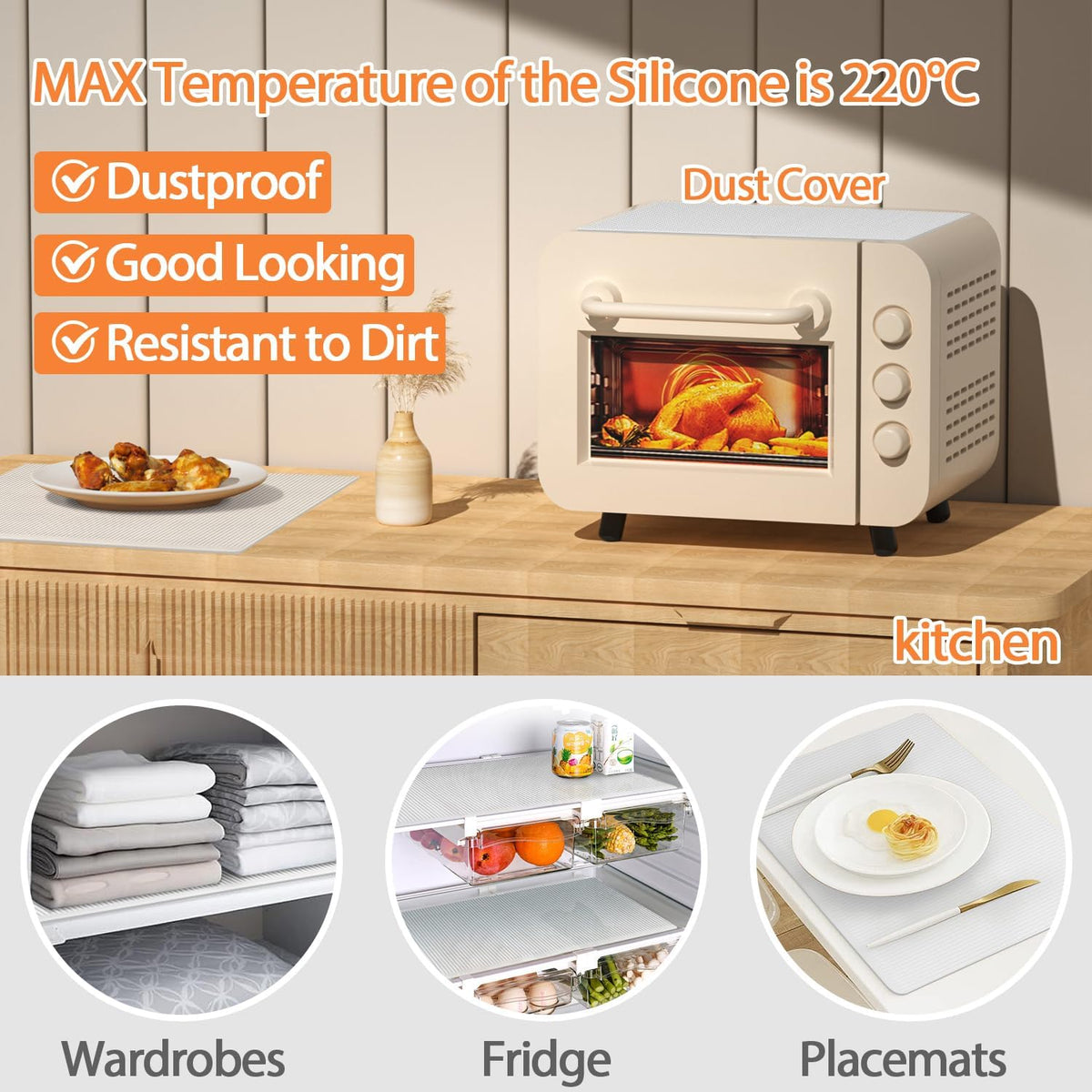 GOYLSER Silicone Refrigerator Liner for Glass Shelves Washable, Striped Fridge Liners for Shelves